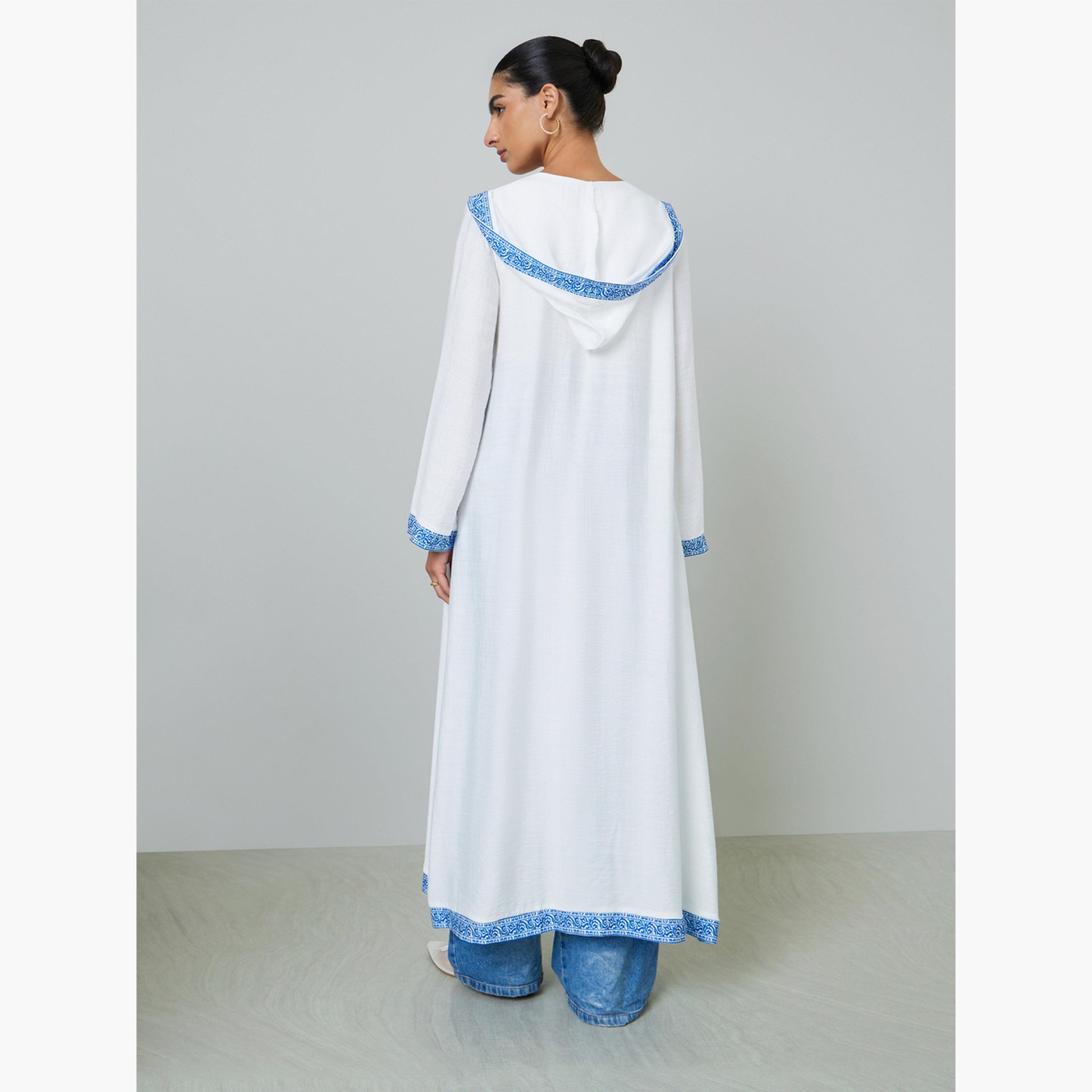 Styli White Printed Panel Hooded Abaya-women-arabicclothing-abayas-image-5