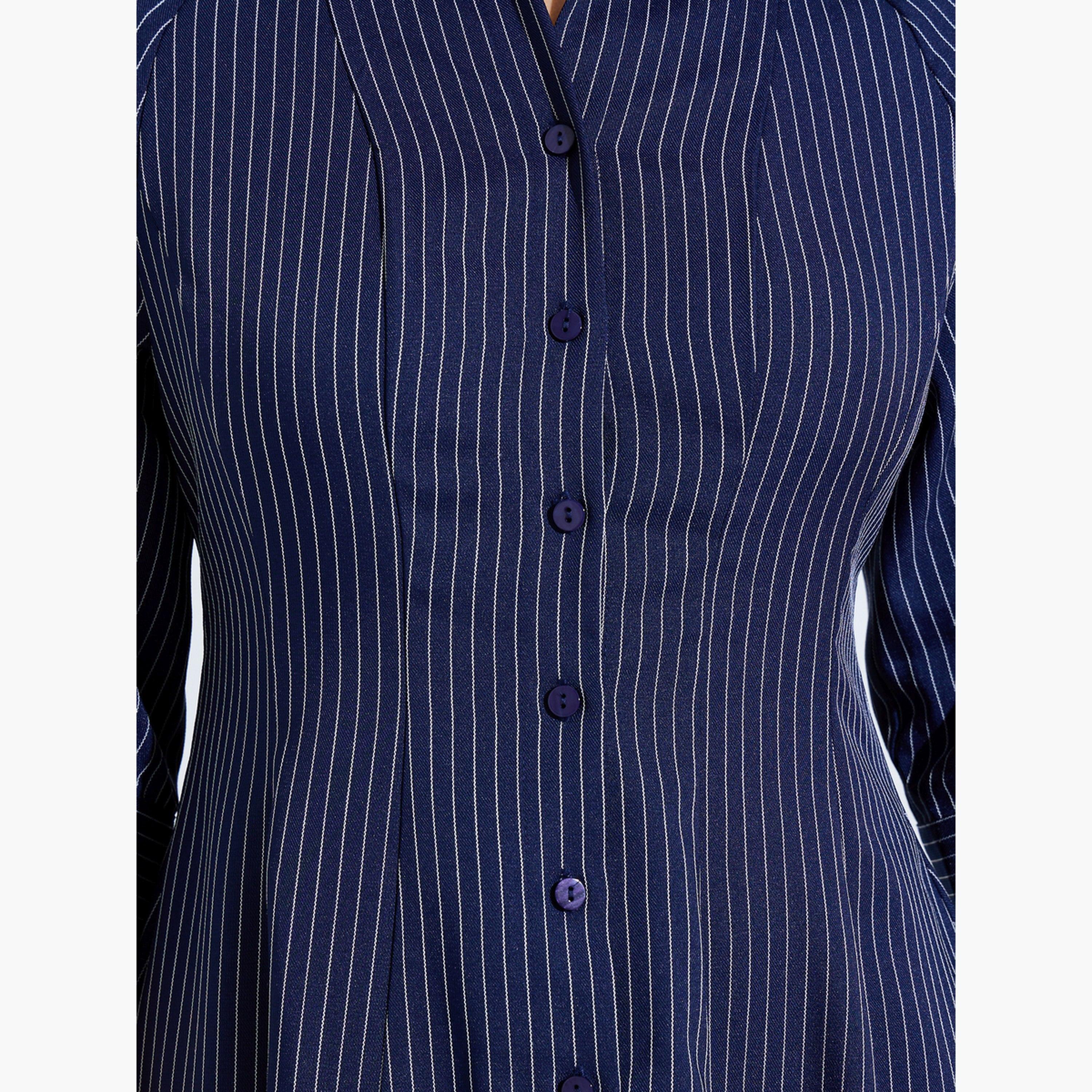 Styli Navy Blue Striped Shirt Midi Dress-women-clothing-dresses-image-5