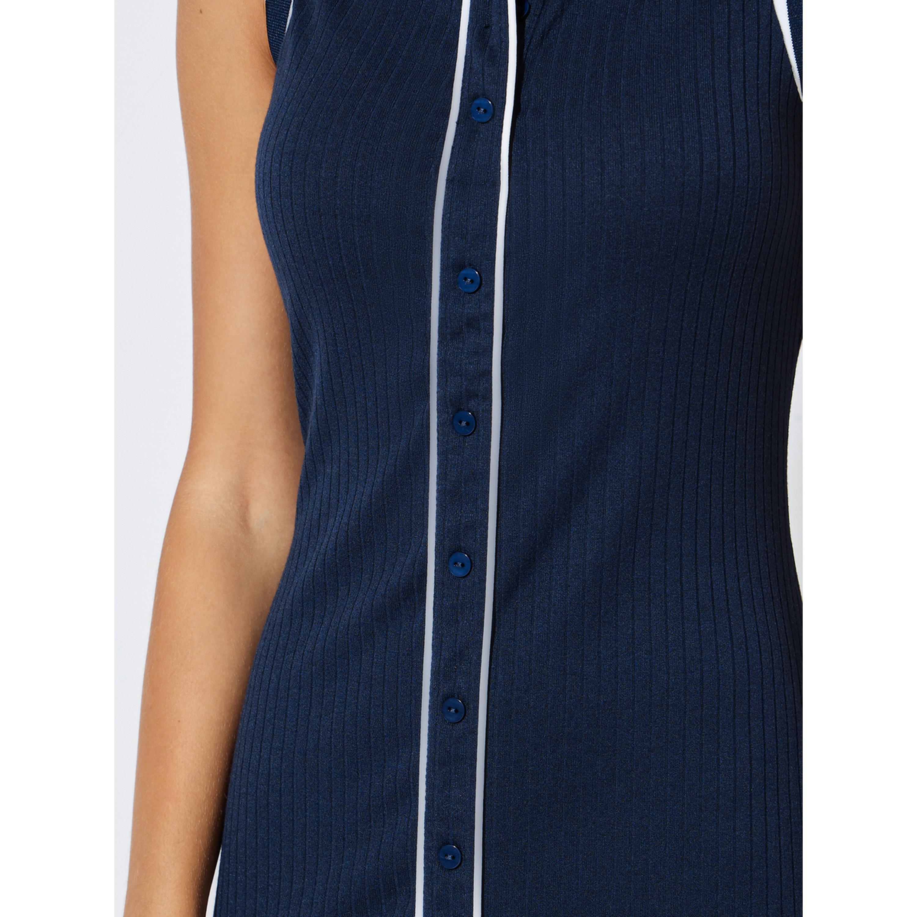 Styli Navy Blue Solid Contrast Trims Collared T-Shirt Midi Dress-women-clothing-dresses-image-5