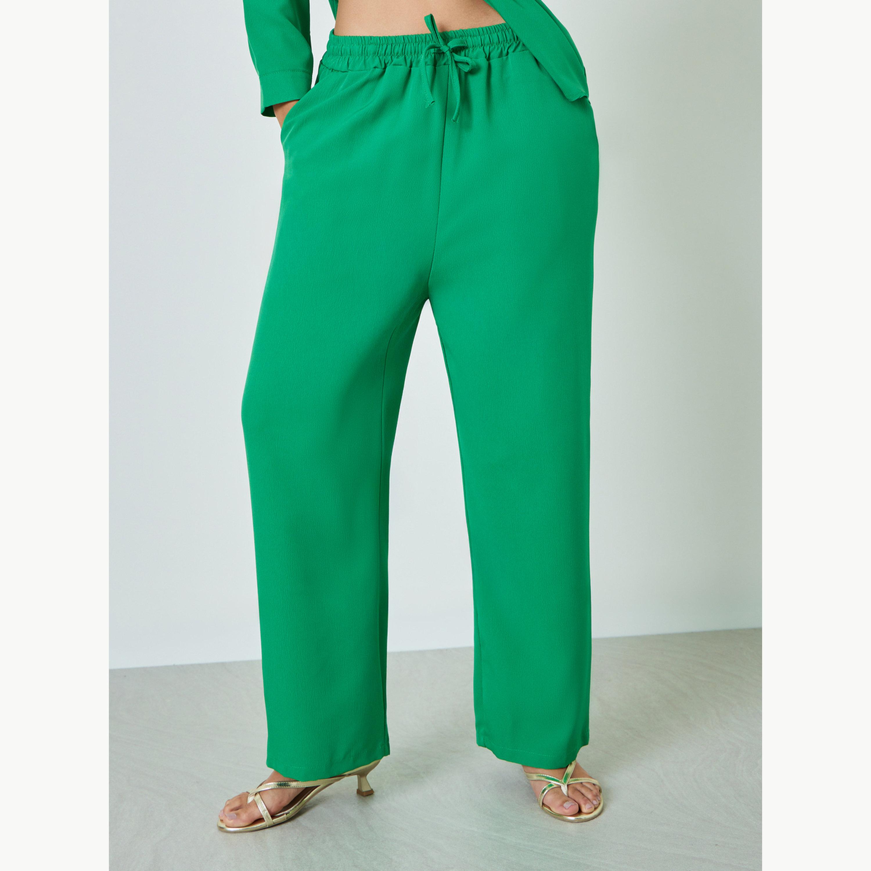 Amirah X Styli Green Solid Shirt and Wide Leg Pants Set-women-clothing-coordsets-image-5