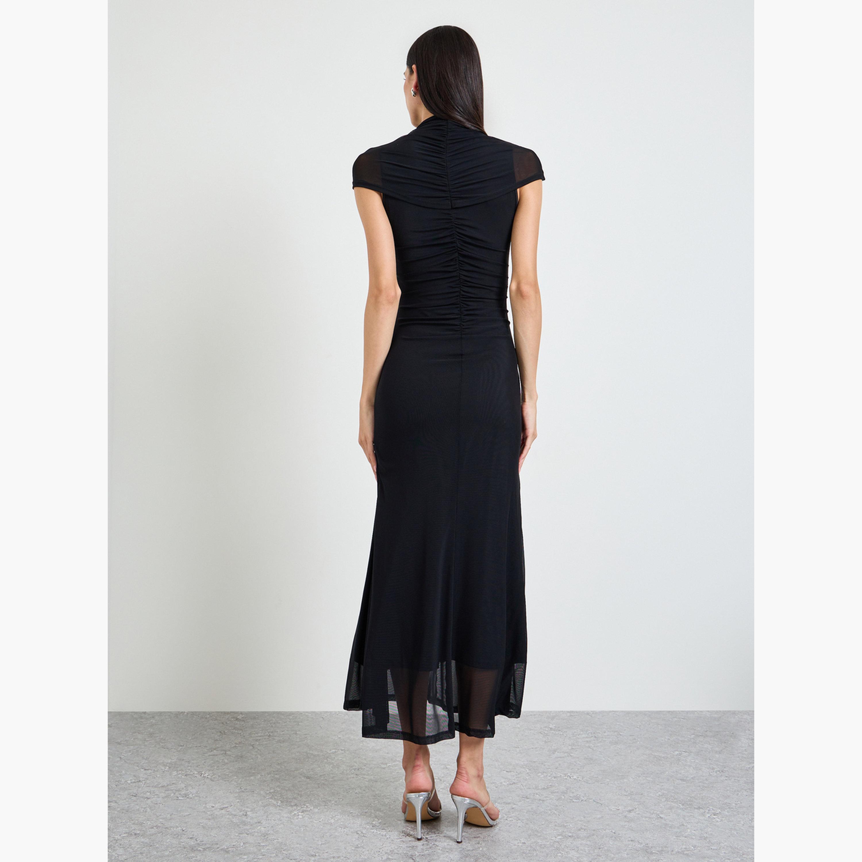Styli Black Gathered Yoke Sheath Maxi Dress-women-clothing-dresses-image-3
