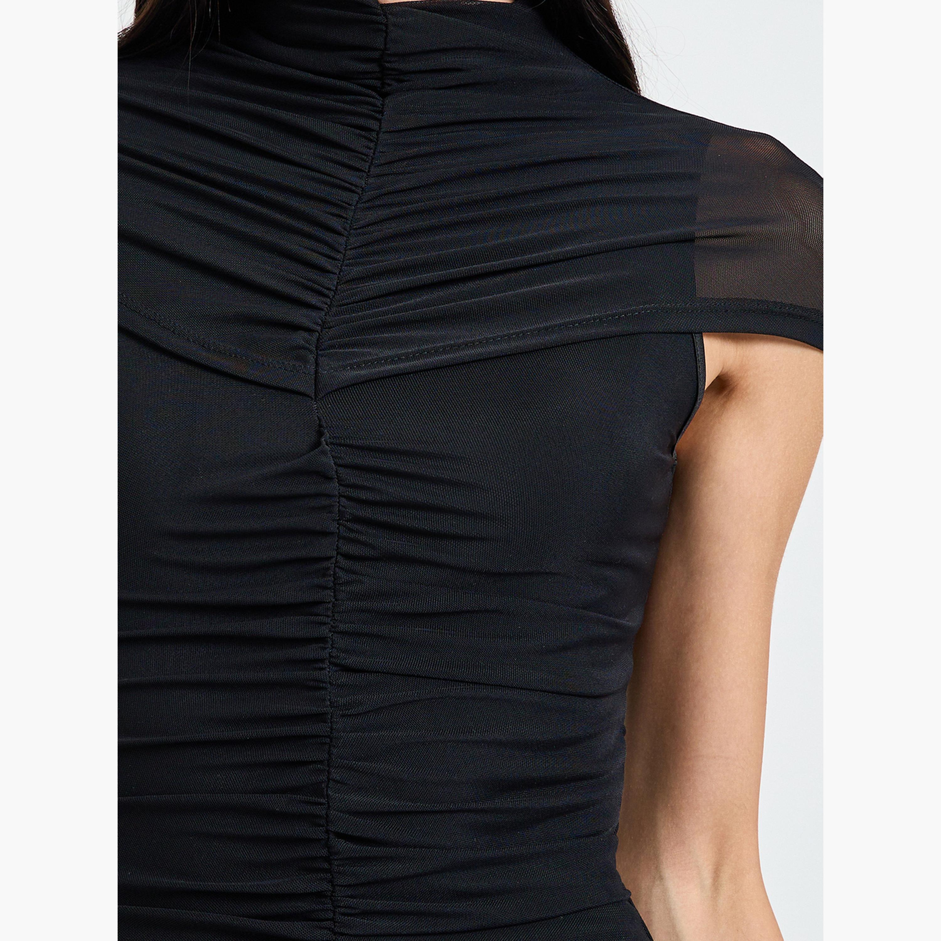 Styli Black Gathered Yoke Sheath Maxi Dress-women-clothing-dresses-image-4