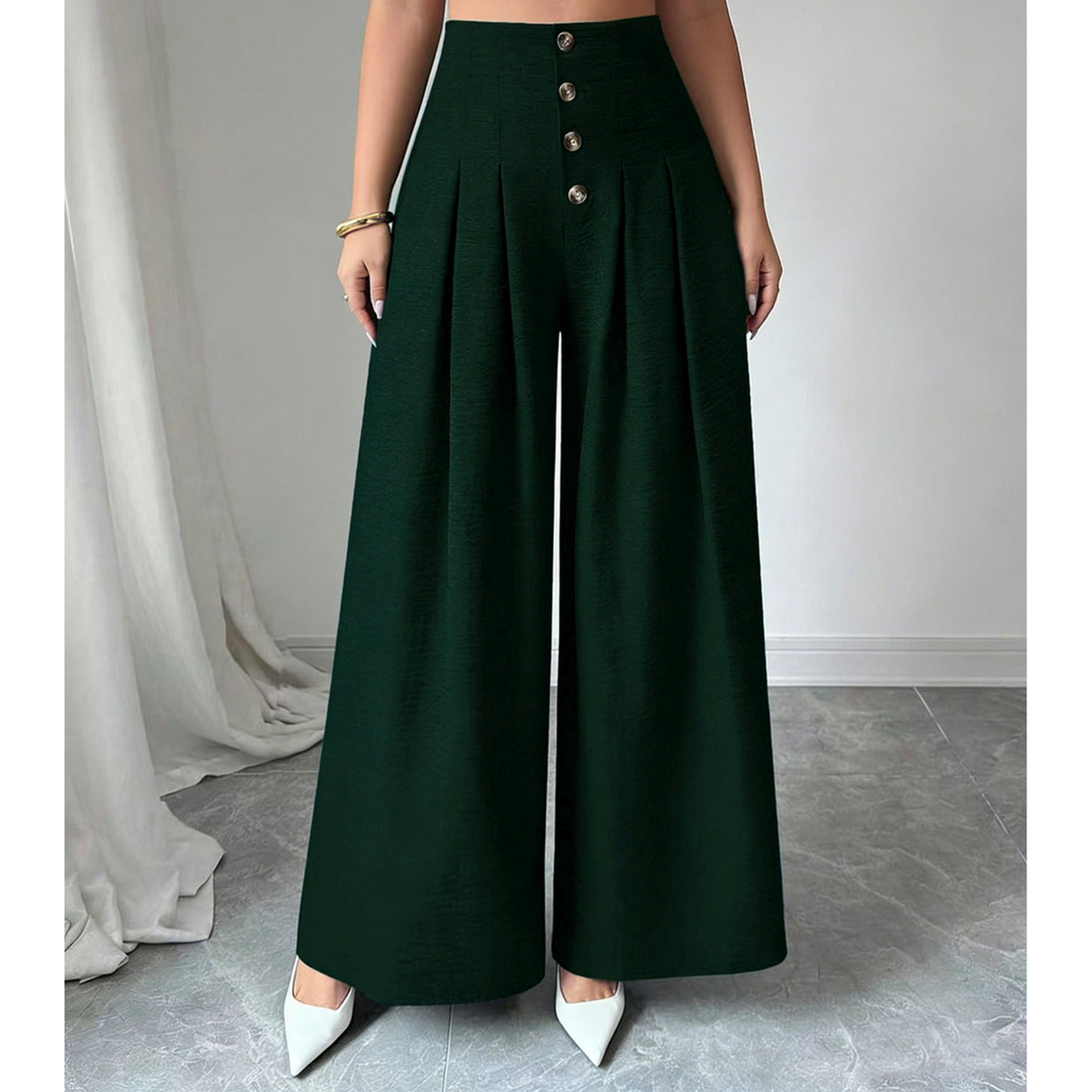 Take Two Dark Green Wide-Leg Palazzo Trousers-women-clothing-joggers-image-1
