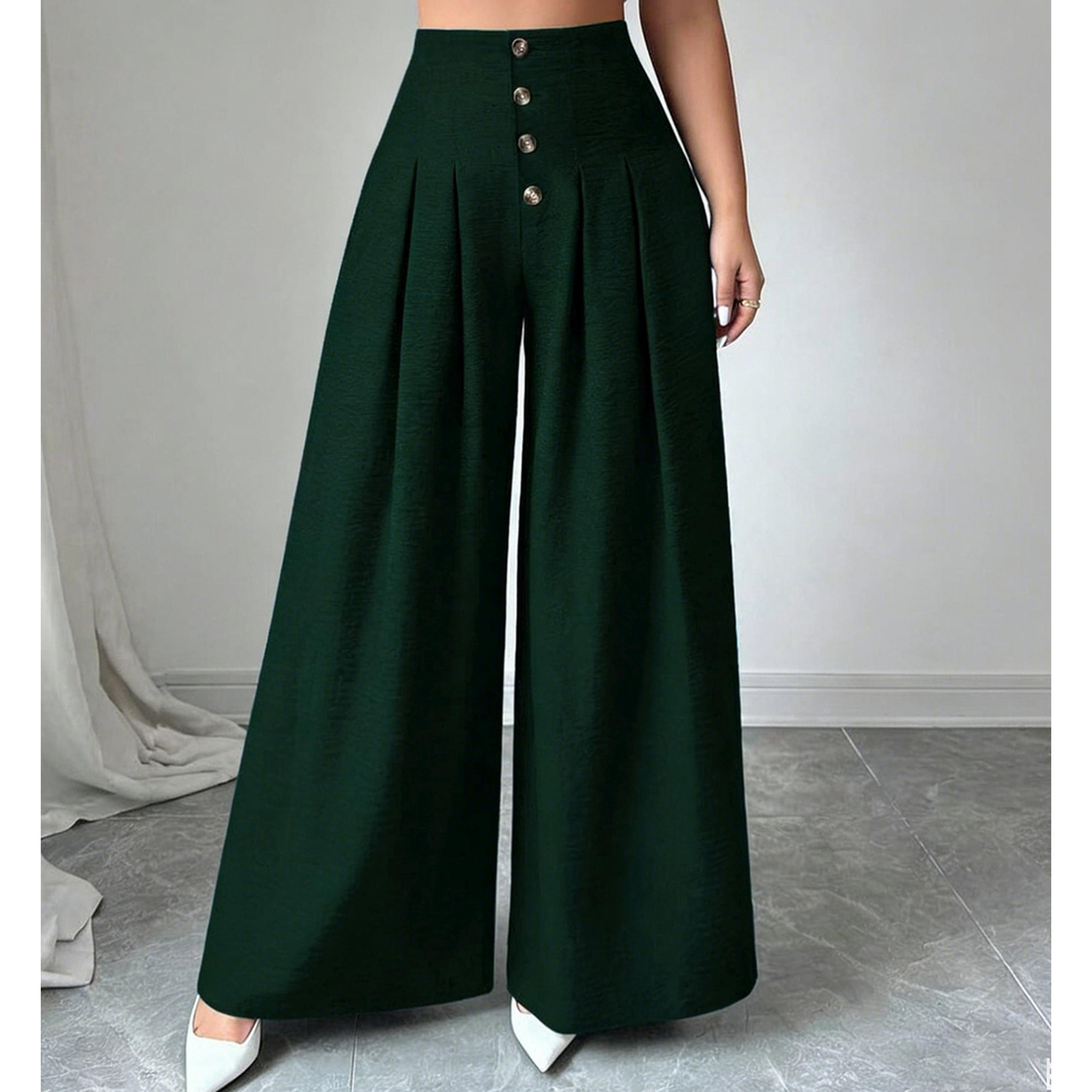 Take Two Dark Green Wide-Leg Palazzo Trousers-women-clothing-joggers-image-2