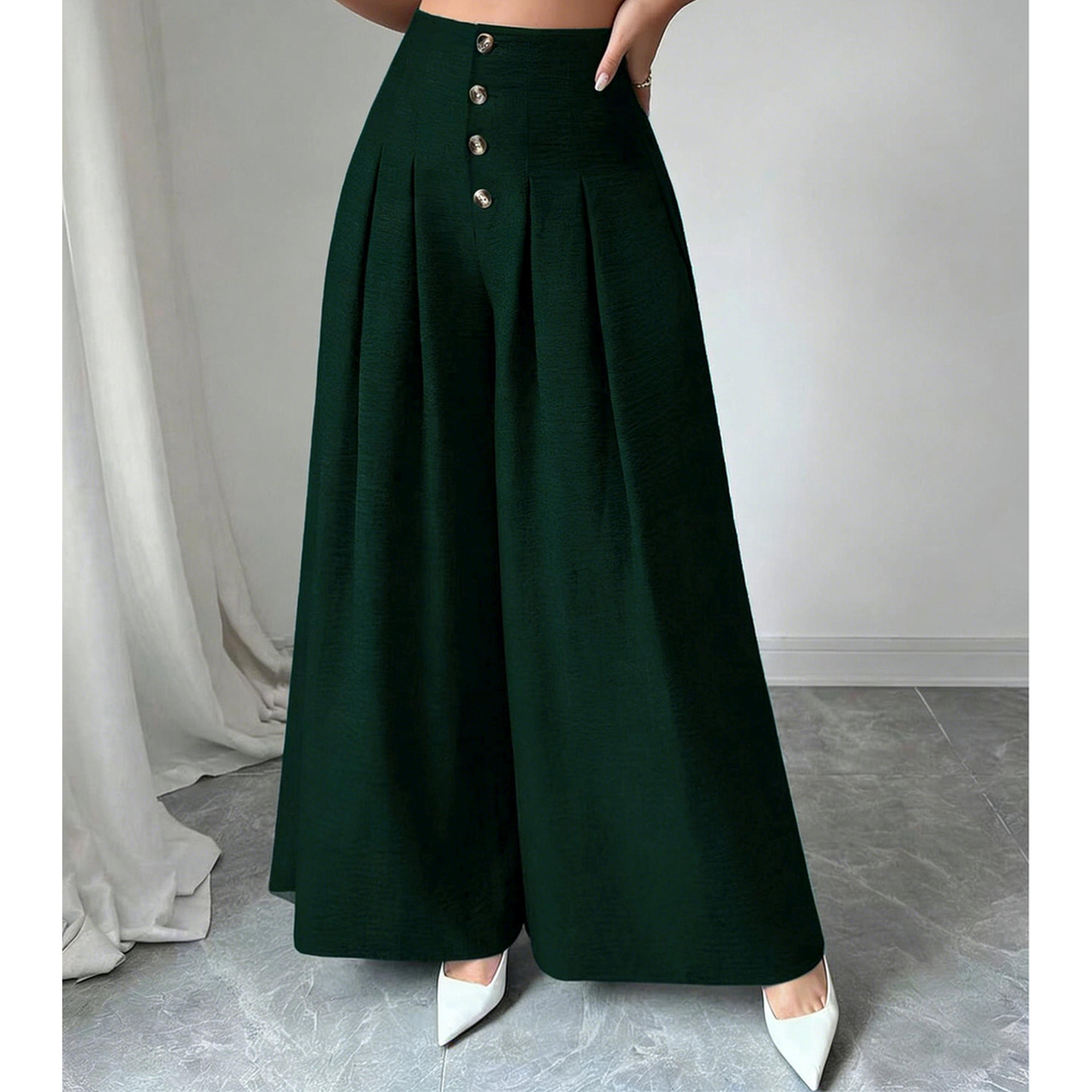 Take Two Dark Green Wide-Leg Palazzo Trousers-women-clothing-joggers-image-3