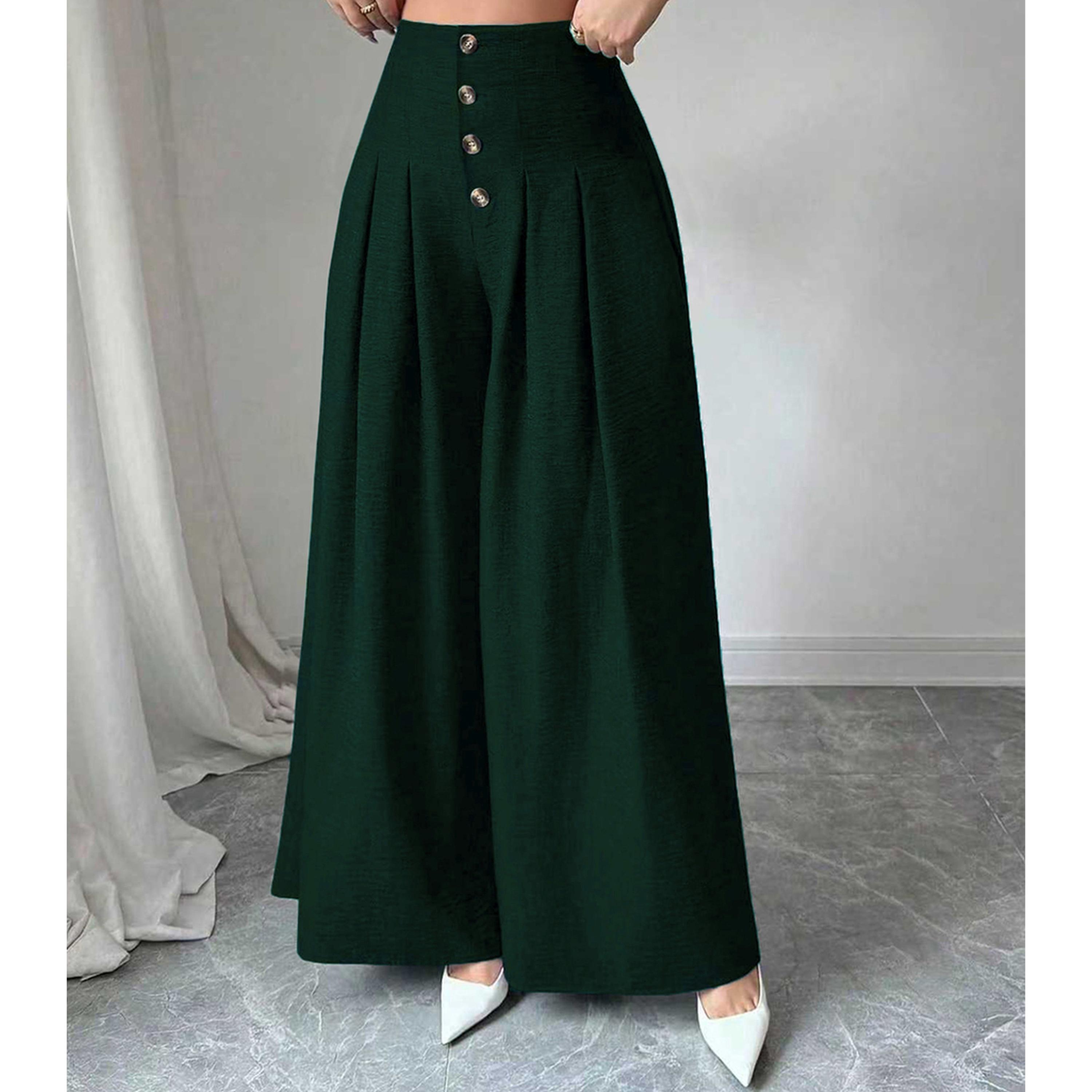 Take Two Dark Green Wide-Leg Palazzo Trousers-women-clothing-joggers-image-4