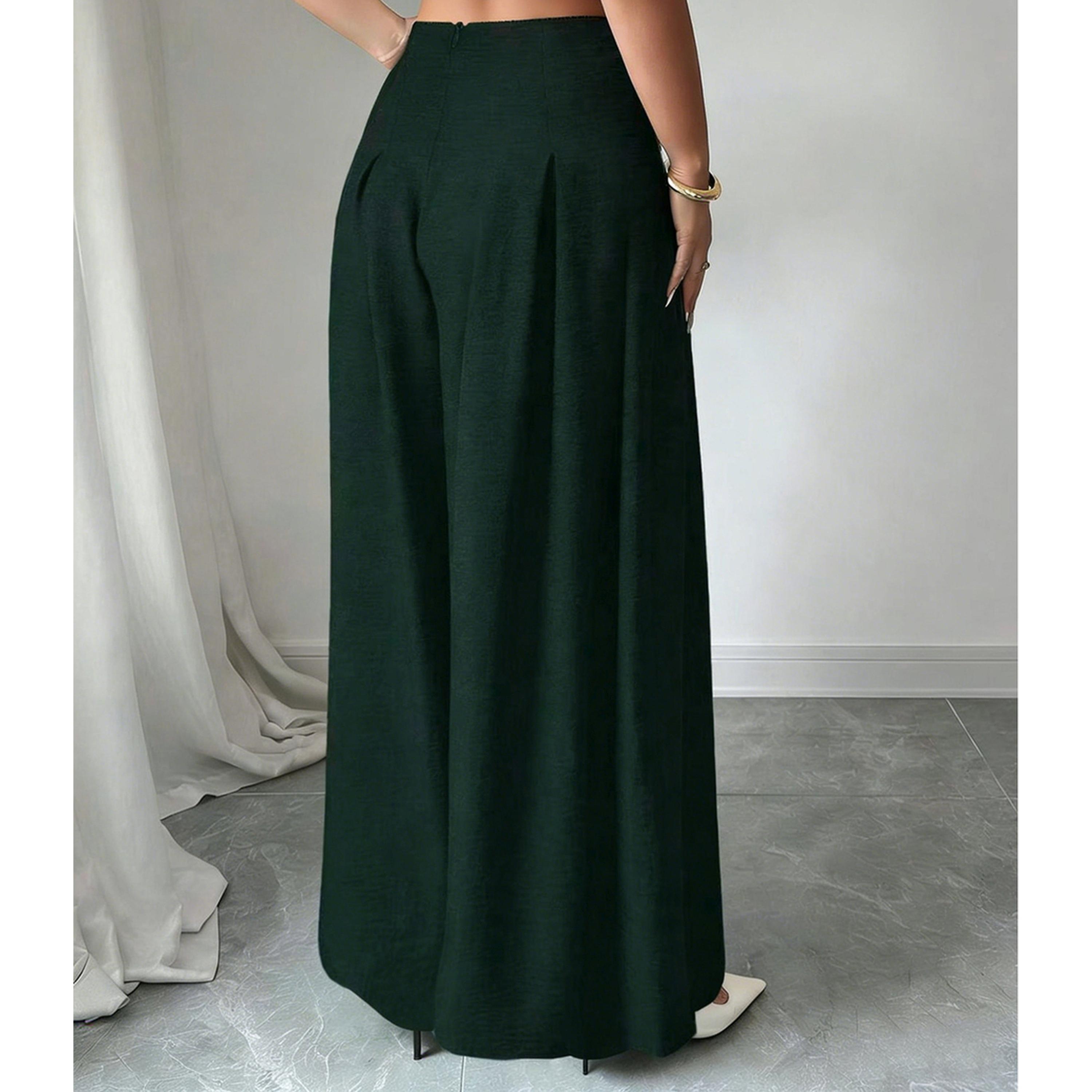 Take Two Dark Green Wide-Leg Palazzo Trousers-women-clothing-joggers-image-5