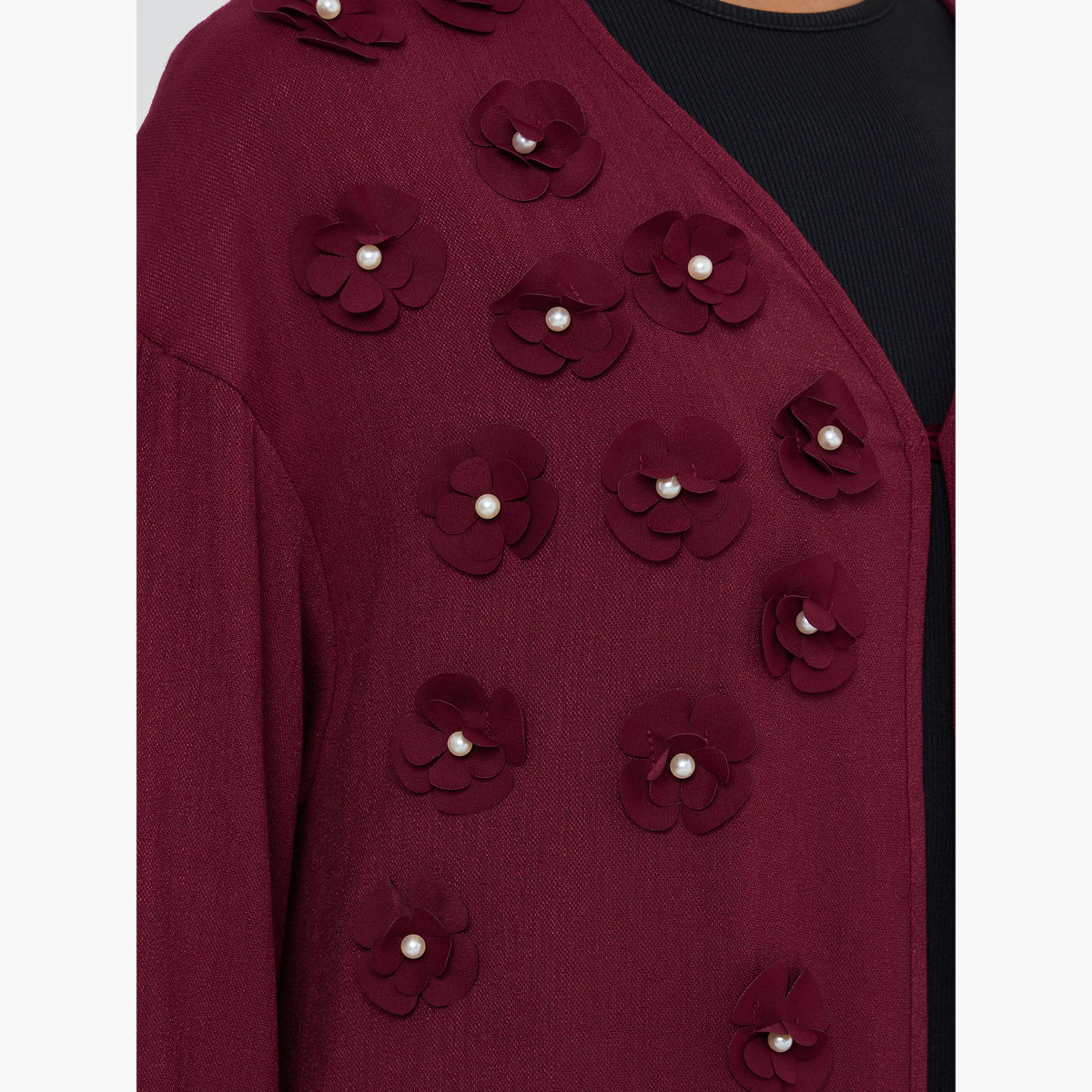 Amirah X Styli Burgundy Embroidered Floral Abaya-women-arabicclothing-abayas-image-5