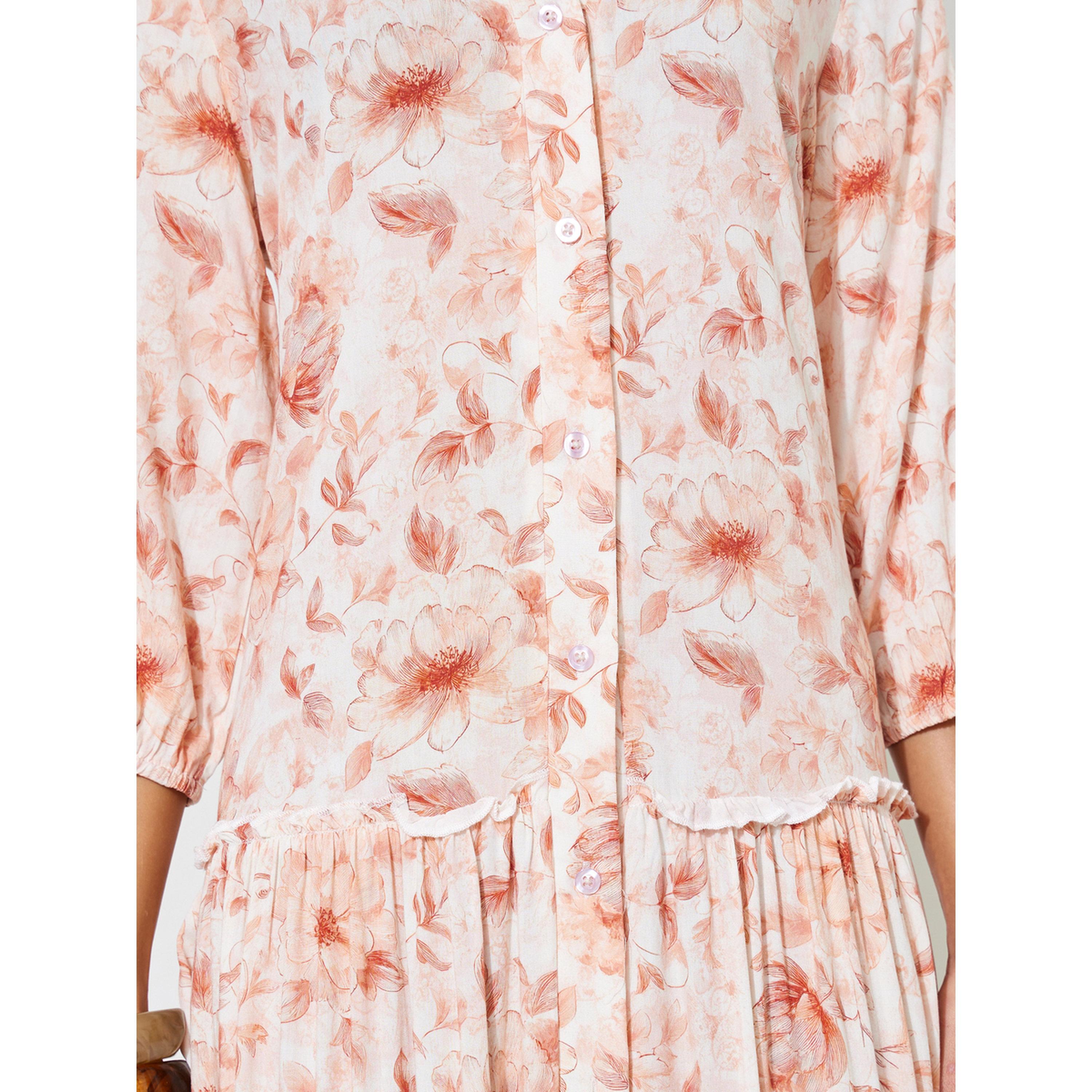 فستان طويل قميص بأكمام 3/4 وطبعة زهور-women-clothing-dresses-image-5