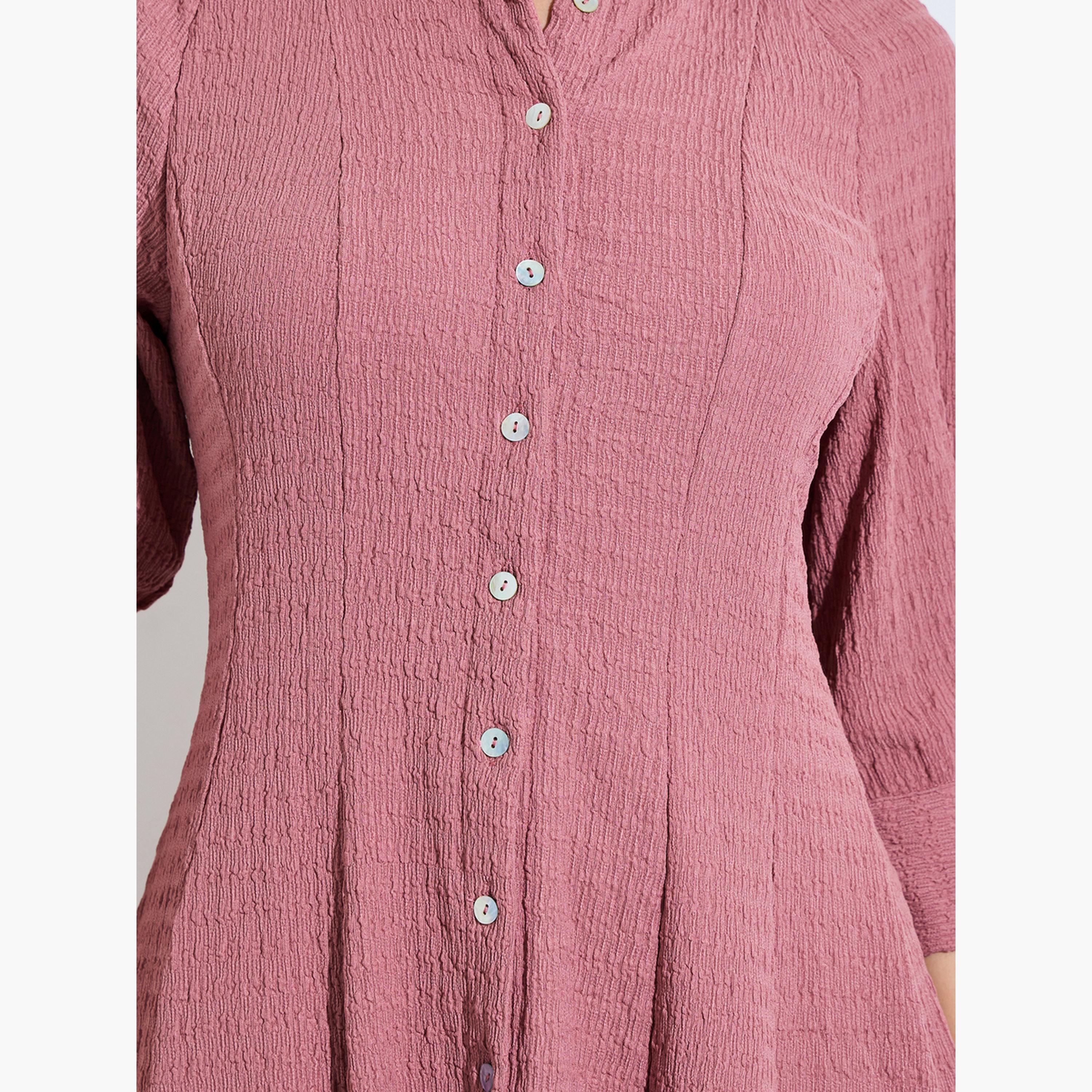 ستايلي - فستان ميدي وردي اللون بأكمام راغلان منقوشة-women-clothing-dresses-image-5
