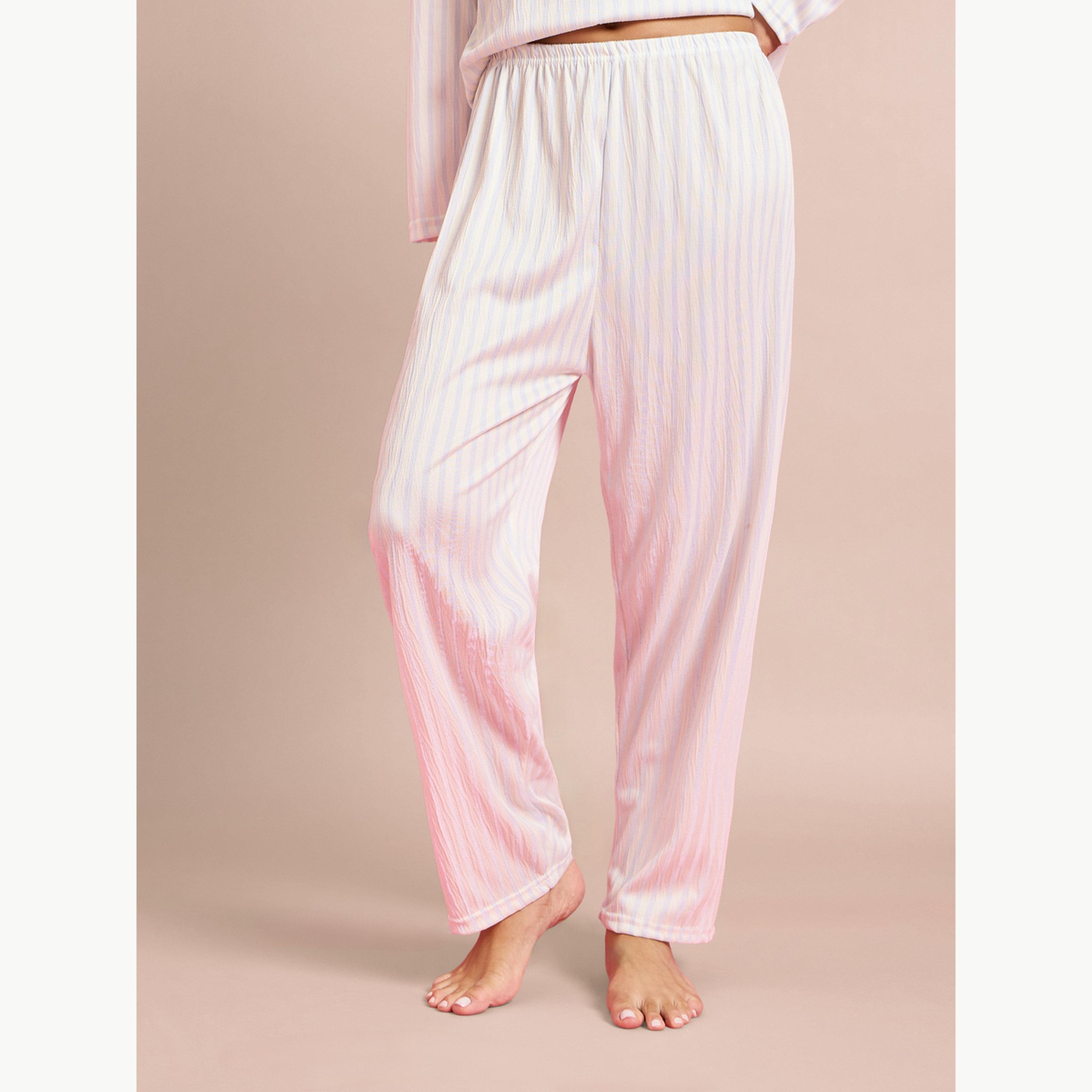 طقم بيجاما من بنطال وبلوزة مخططة بأزرار-women-clothing-nightwear-pyjamas-longsets-image-5