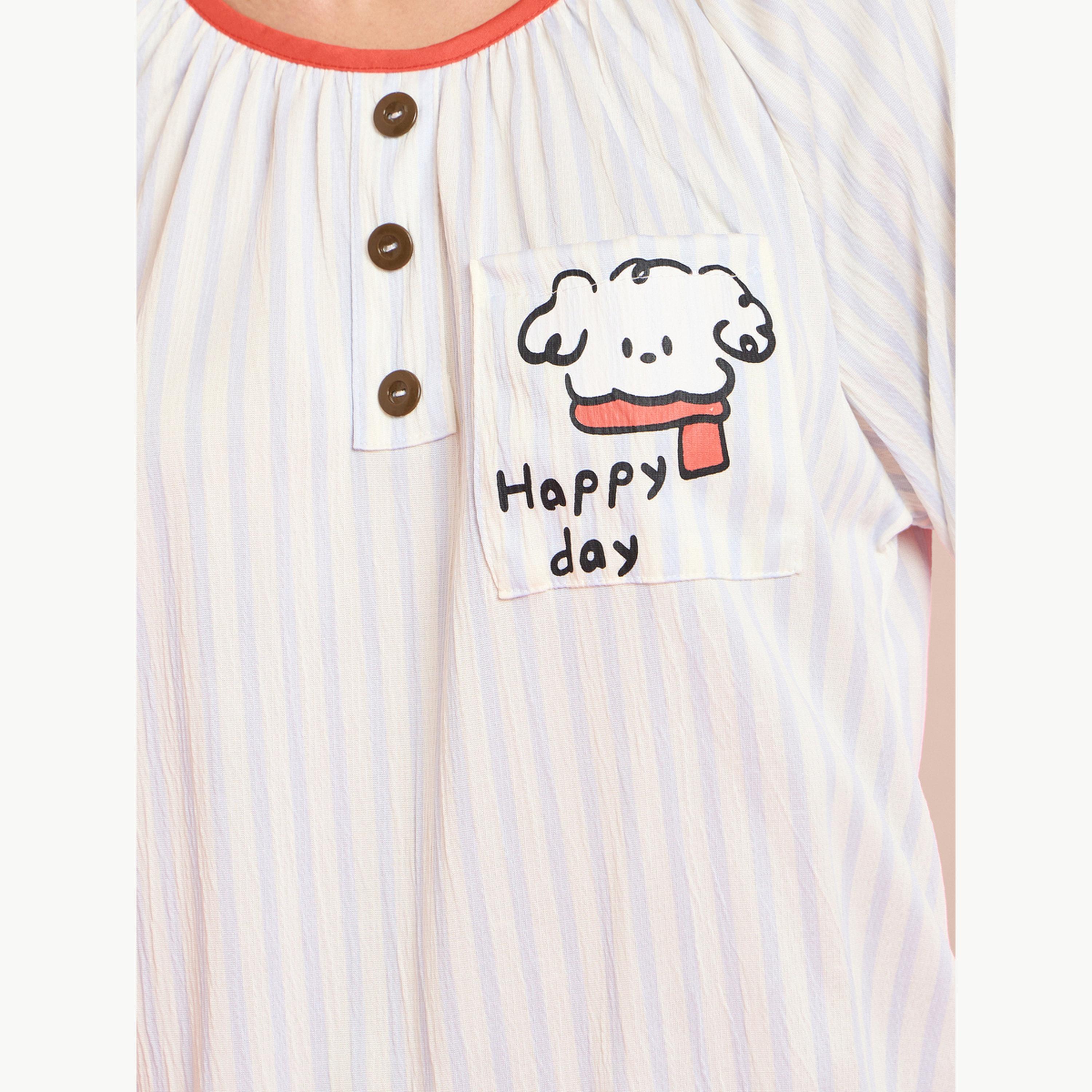 طقم بيجاما من بنطال وبلوزة مخططة بأزرار-women-clothing-nightwear-pyjamas-longsets-image-6