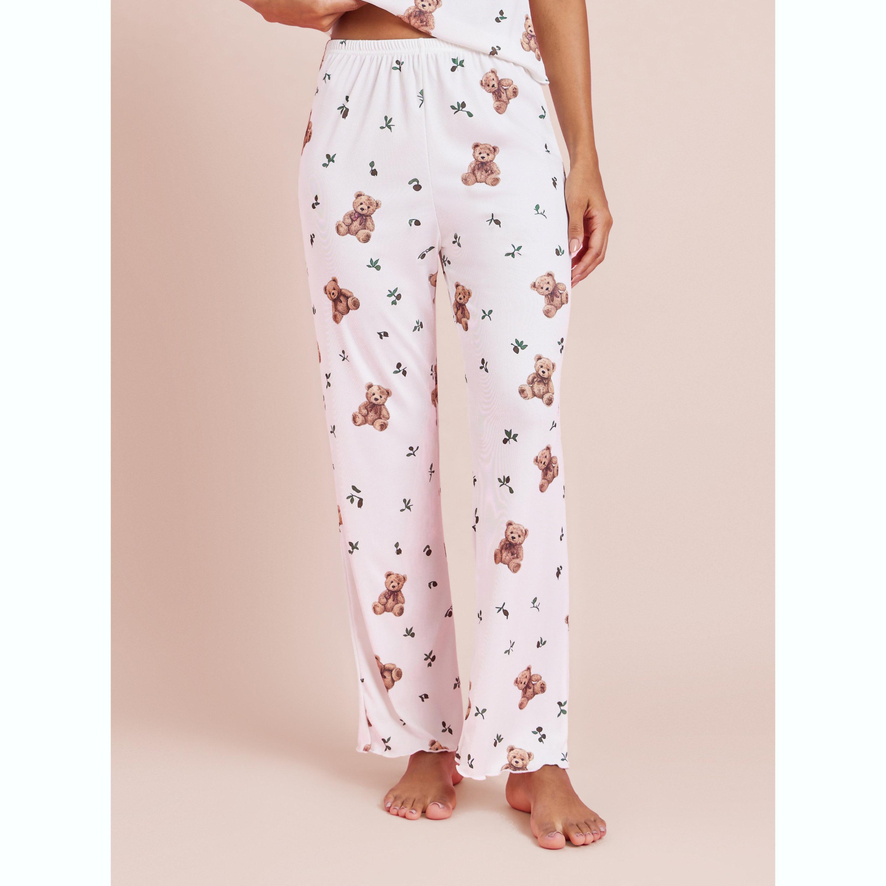 Styli White Bear Print Lace Detail Cami and Pyjama Set-women-clothing-nightwear-pyjamas-longsets-image-4