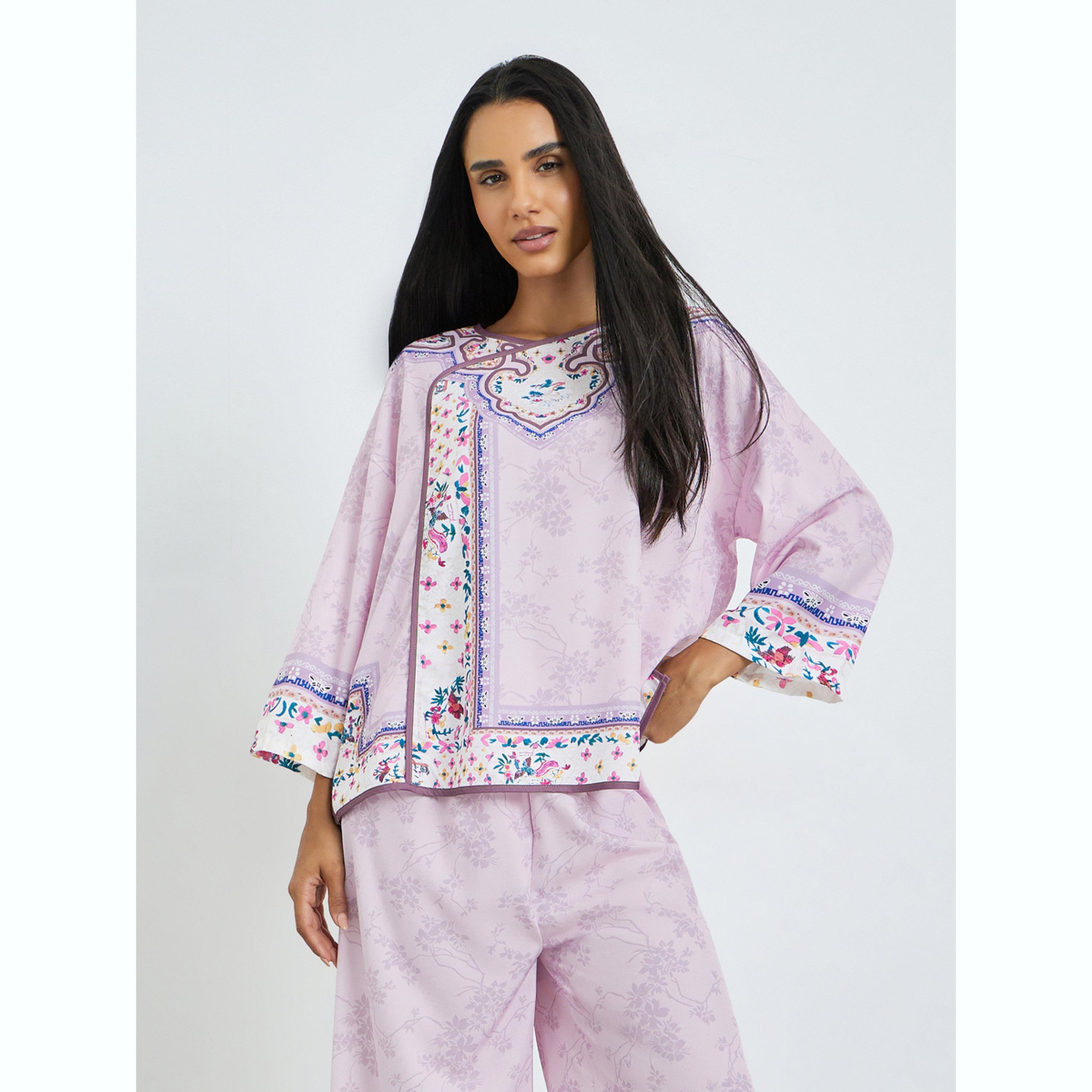 طقم بيجاما من بنطال وبلوزة بطبعة زهور وأكمام طويلة-women-clothing-nightwear-pyjamas-longsets-image-2