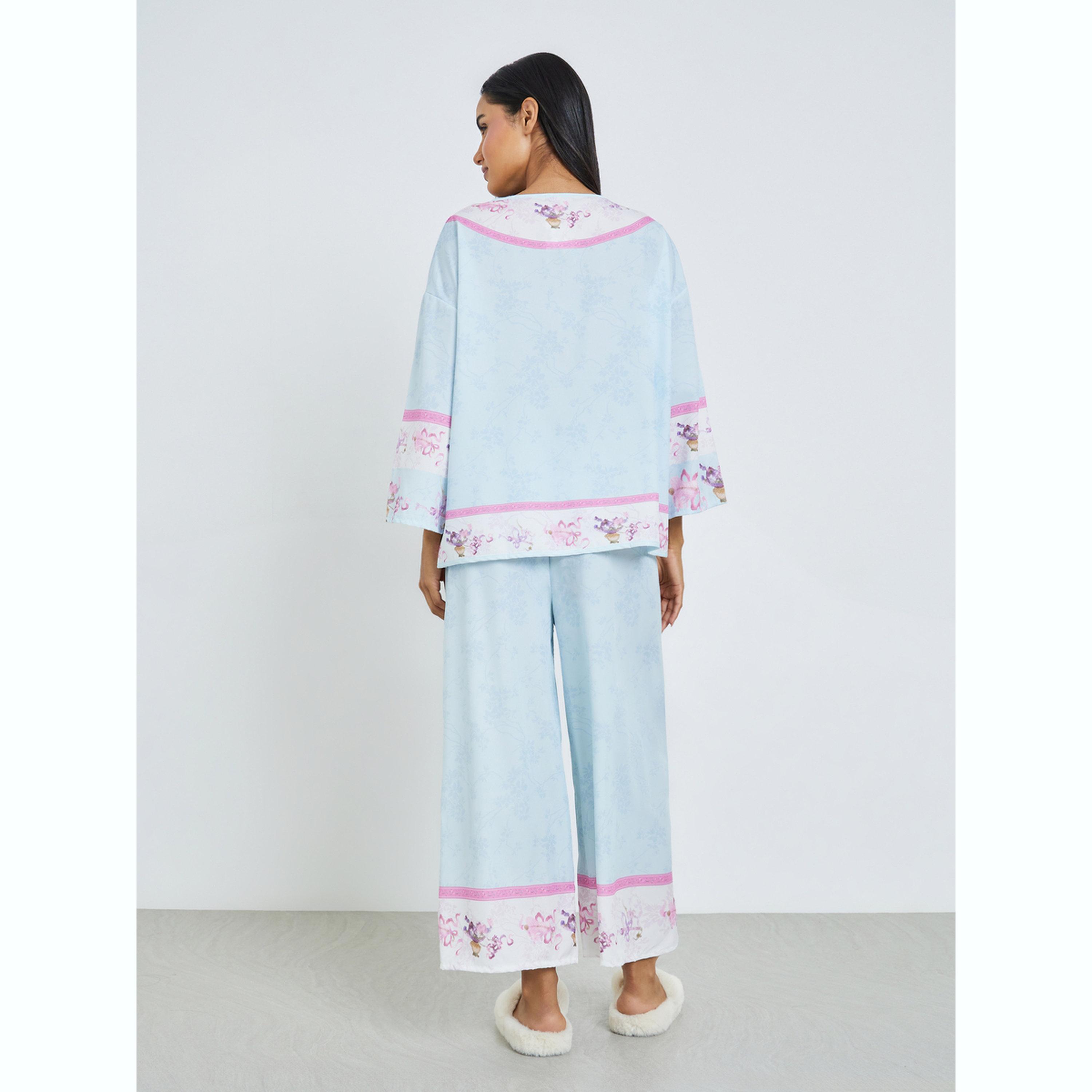 طقم بيجاما من بنطال وبلوزة بطبعة زهور وأكمام طويلة-women-clothing-nightwear-pyjamas-longsets-image-3