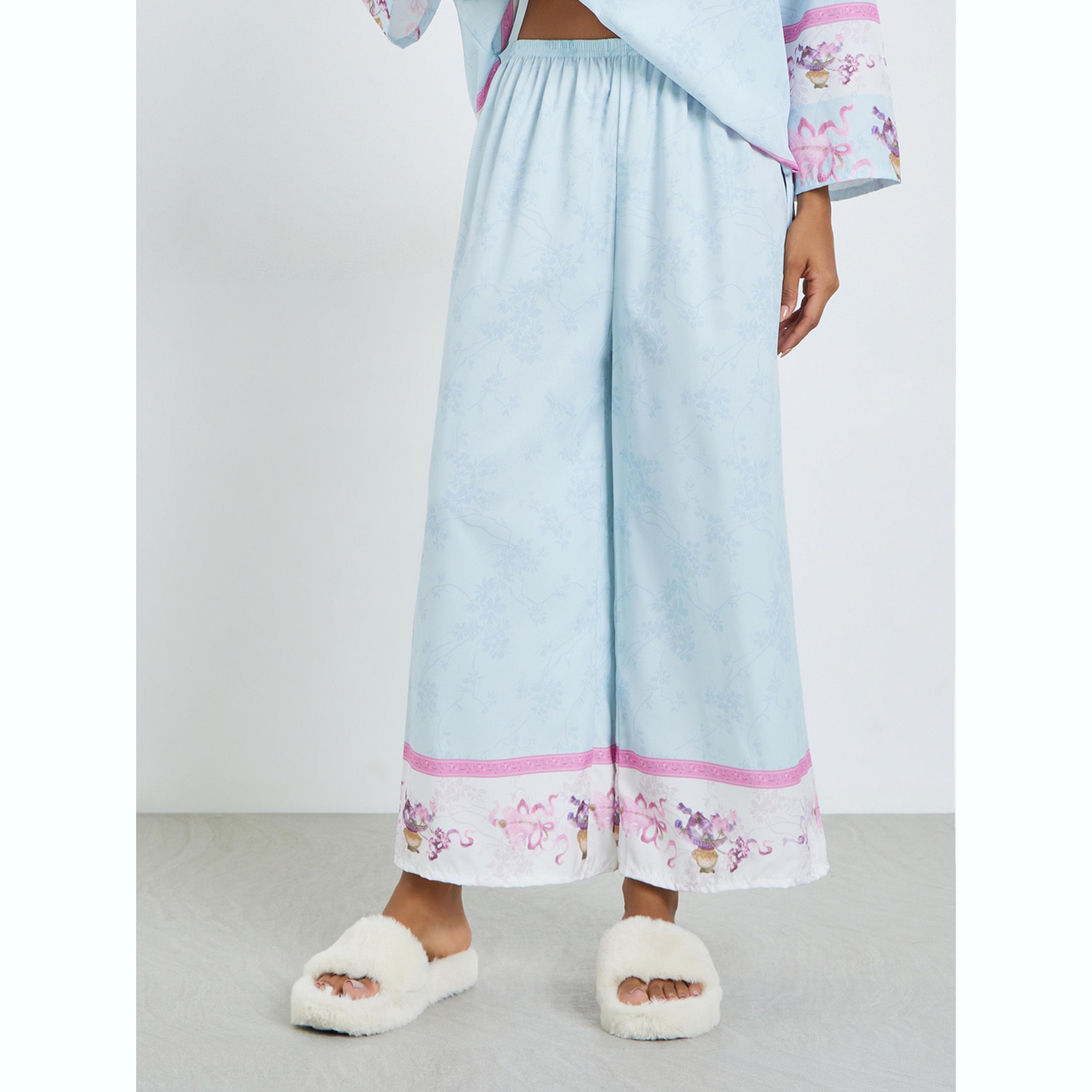 Styli Blue Floral Print Long Sleeve Top and Pyjama Set-women-clothing-nightwear-pyjamas-longsets-image-4