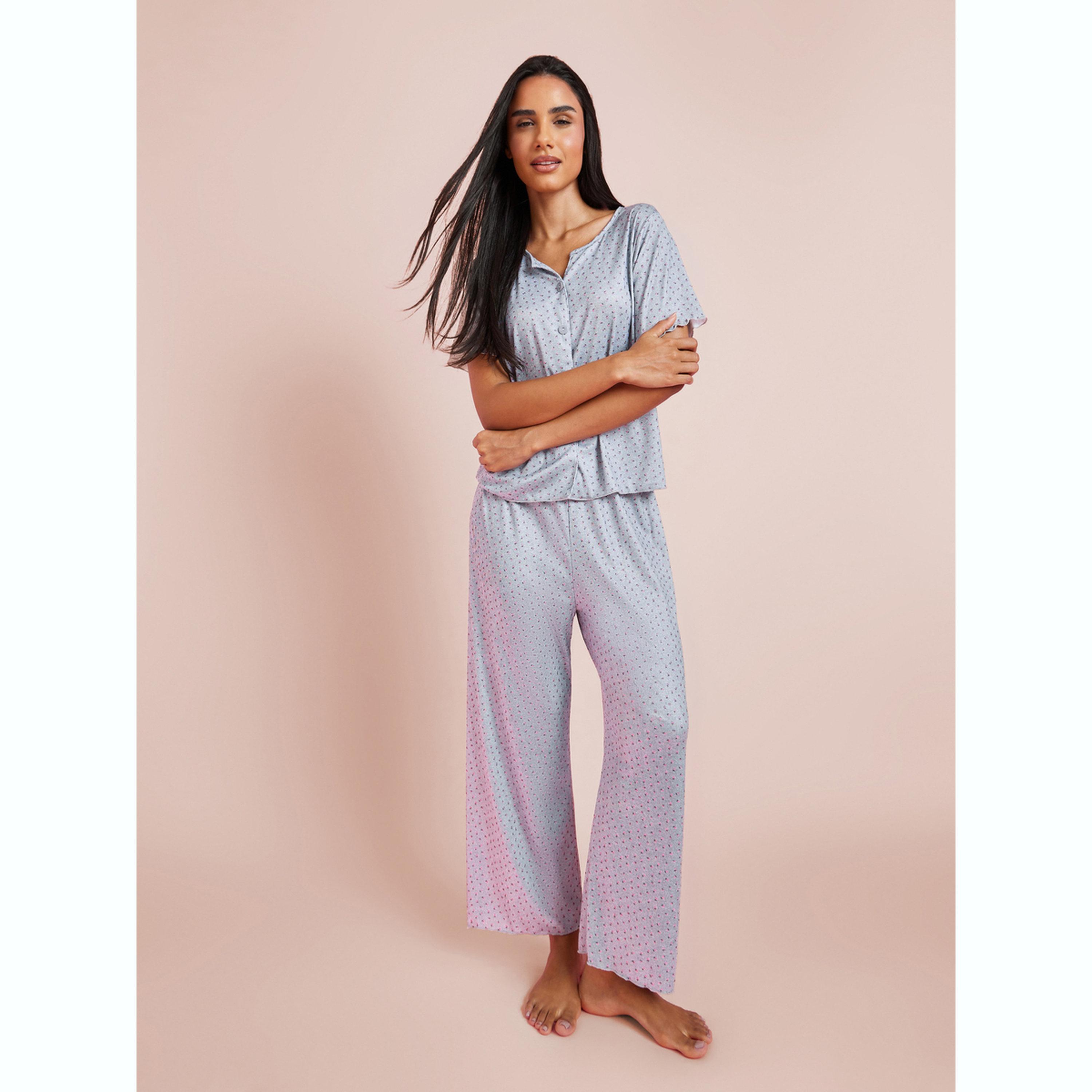 طقم بيجاما من بنطال وبلوزة بطبعة زهور صغيرة-women-clothing-nightwear-pyjamas-longsets-image-1