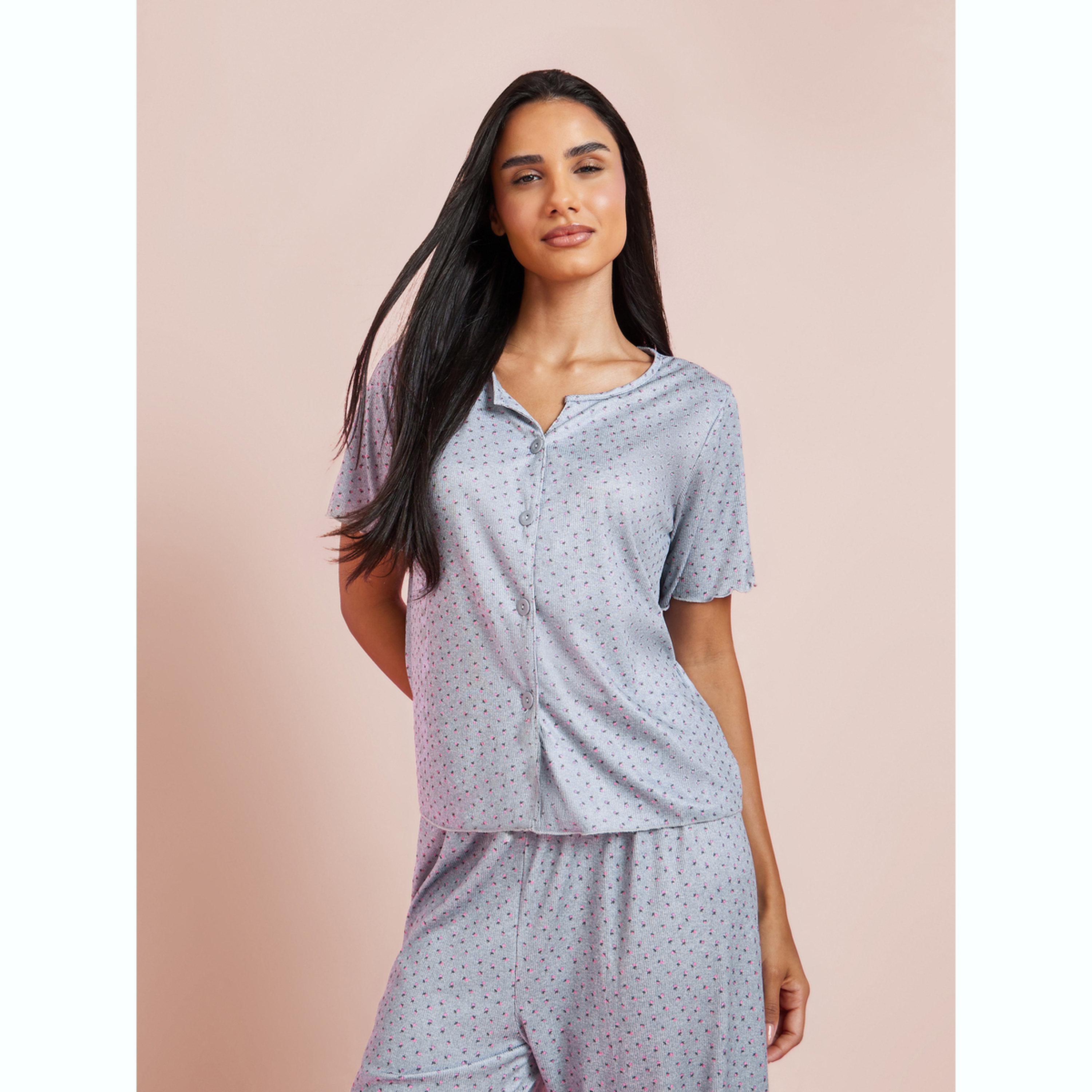 طقم بيجاما من بنطال وبلوزة بطبعة زهور صغيرة-women-clothing-nightwear-pyjamas-longsets-image-2