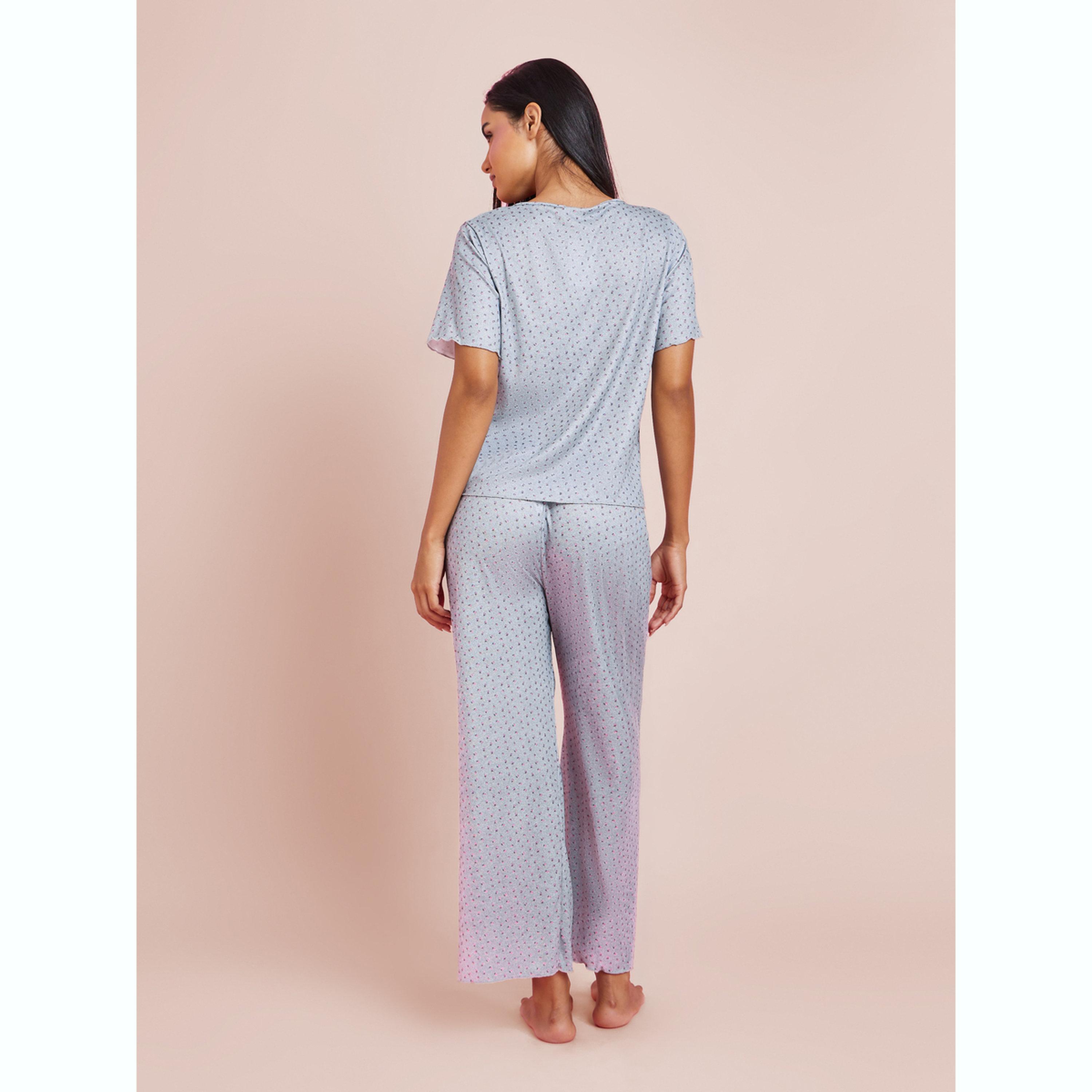 طقم بيجاما من بنطال وبلوزة بطبعة زهور صغيرة-women-clothing-nightwear-pyjamas-longsets-image-3