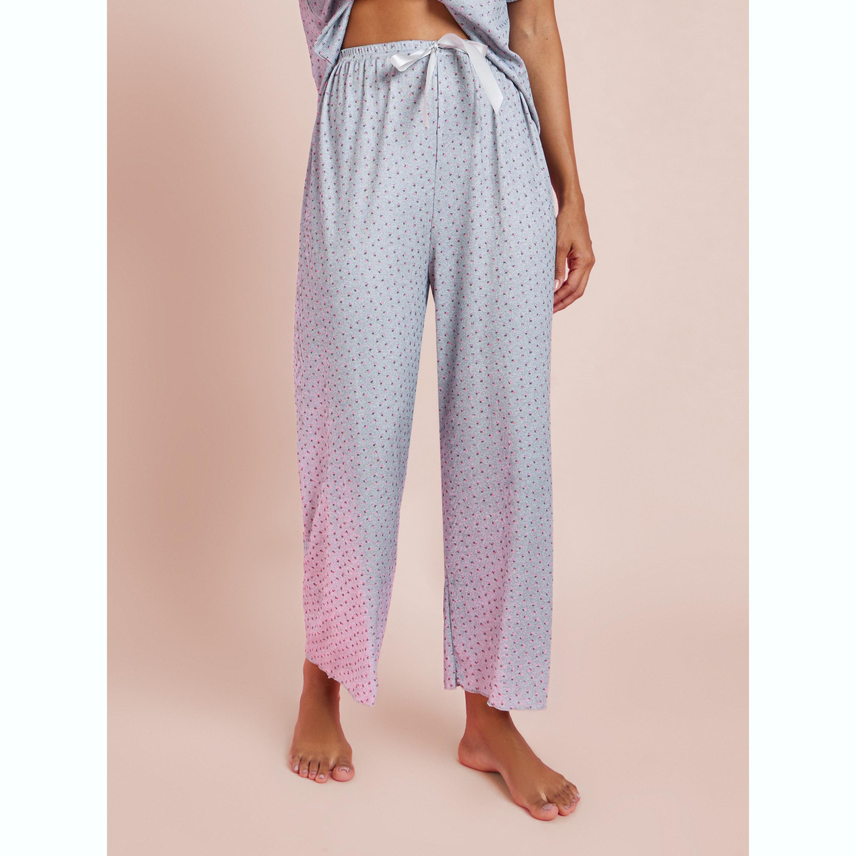 Styli Grey Ditsy Print Top and Pyjama Set-women-clothing-nightwear-pyjamas-longsets-image-4