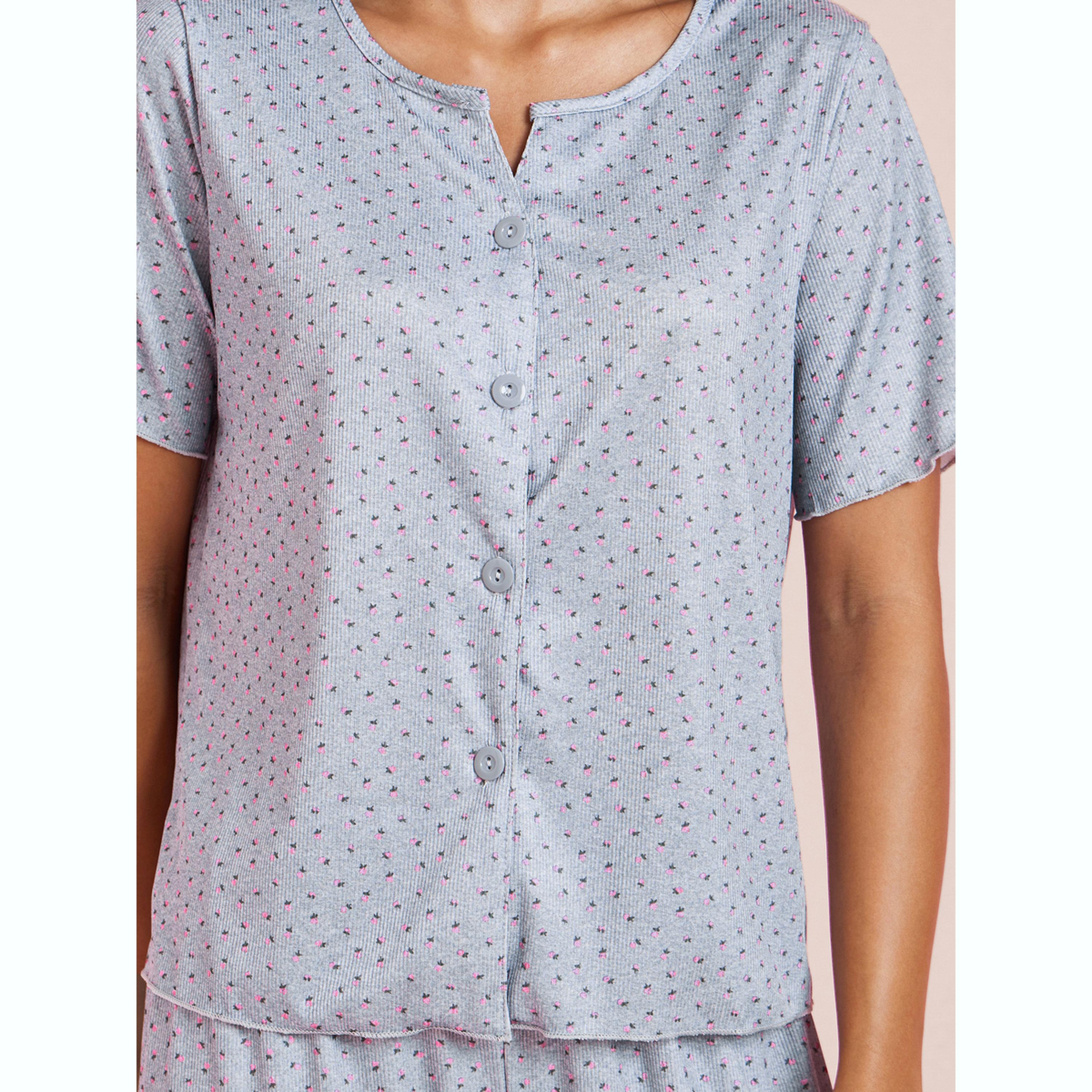 Styli Grey Ditsy Print Top and Pyjama Set-women-clothing-nightwear-pyjamas-longsets-image-5