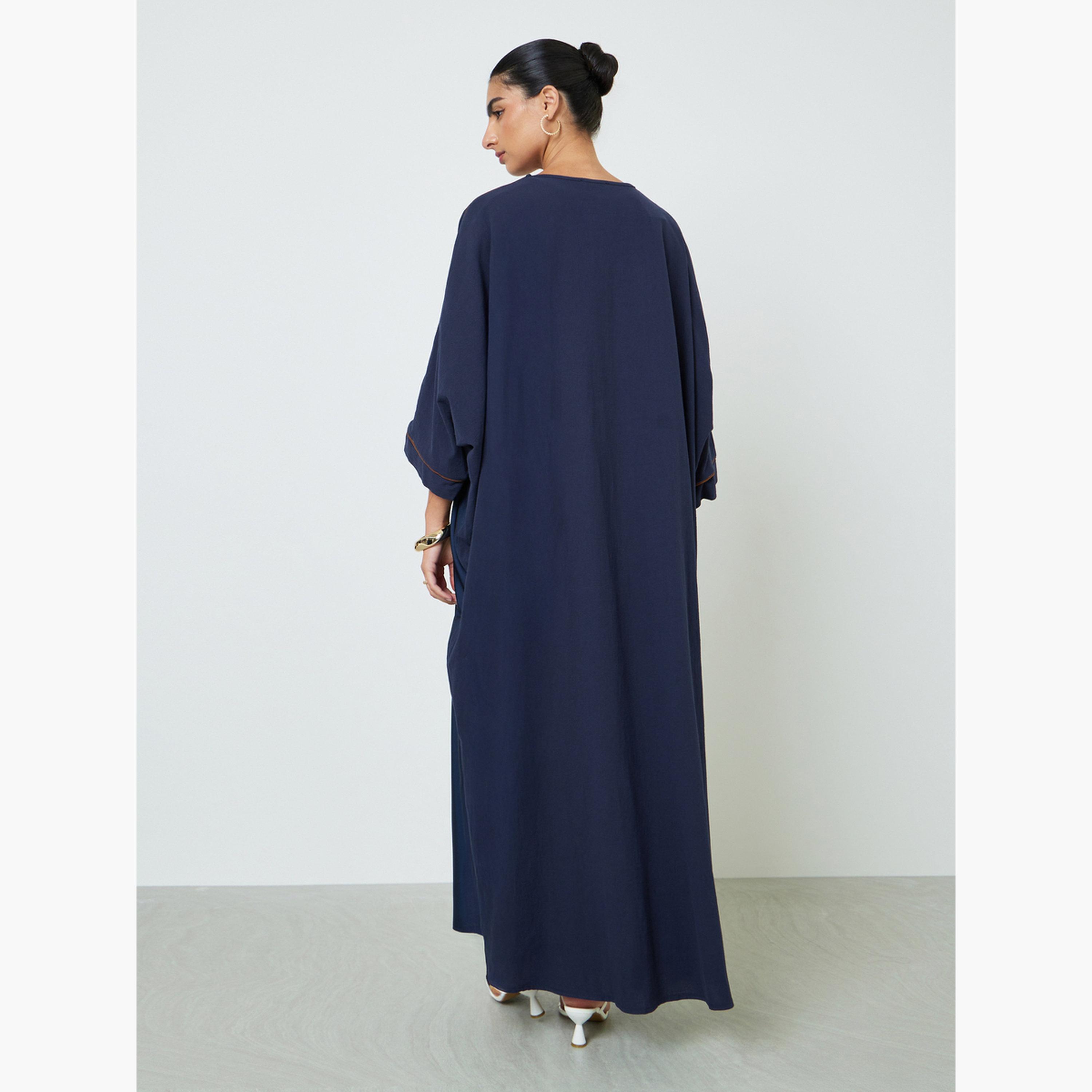 Amirah X Styli Navy Blue Floral Print Abaya-women-arabicclothing-abayas-image-4