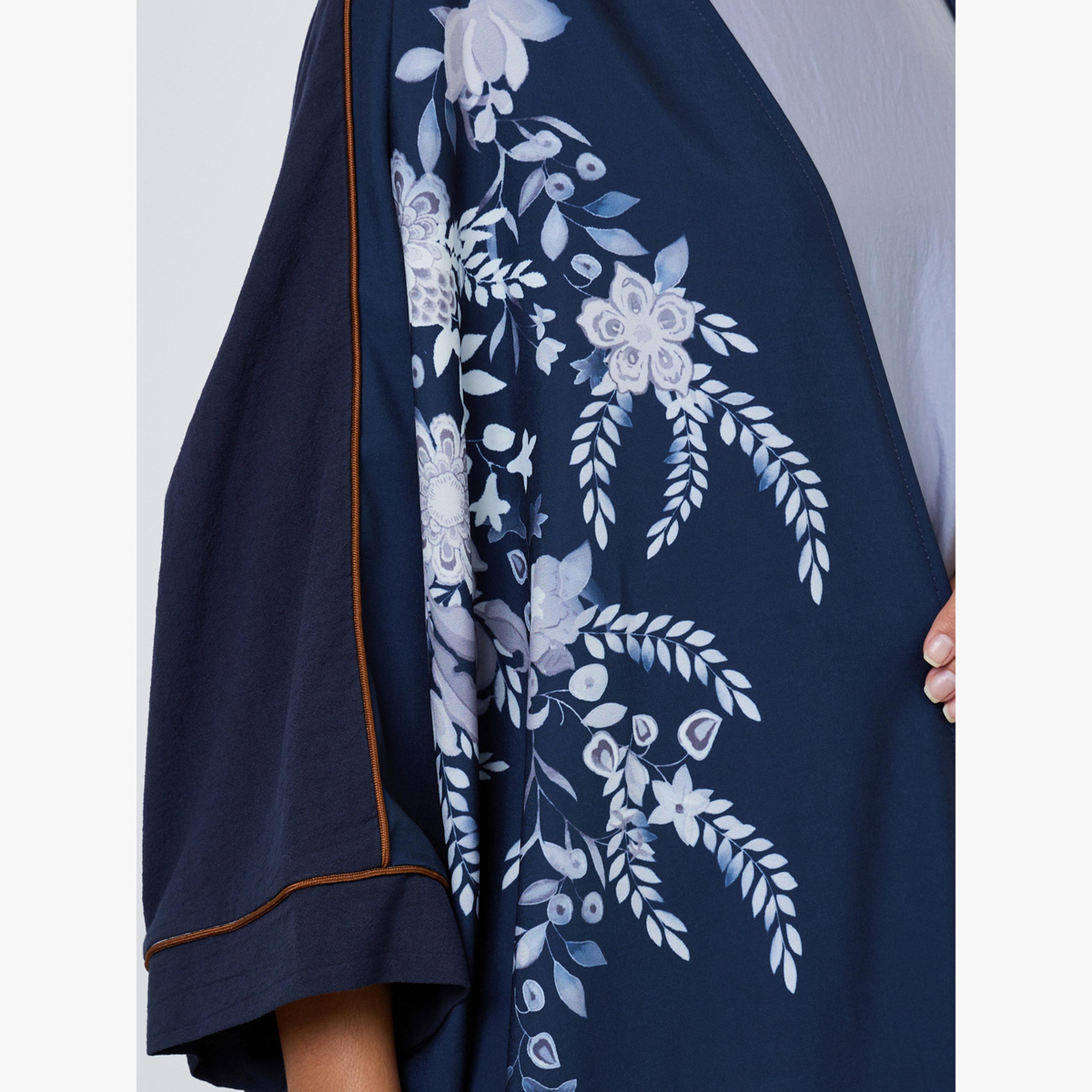 Amirah X Styli Navy Blue Floral Print Abaya-women-arabicclothing-abayas-image-5