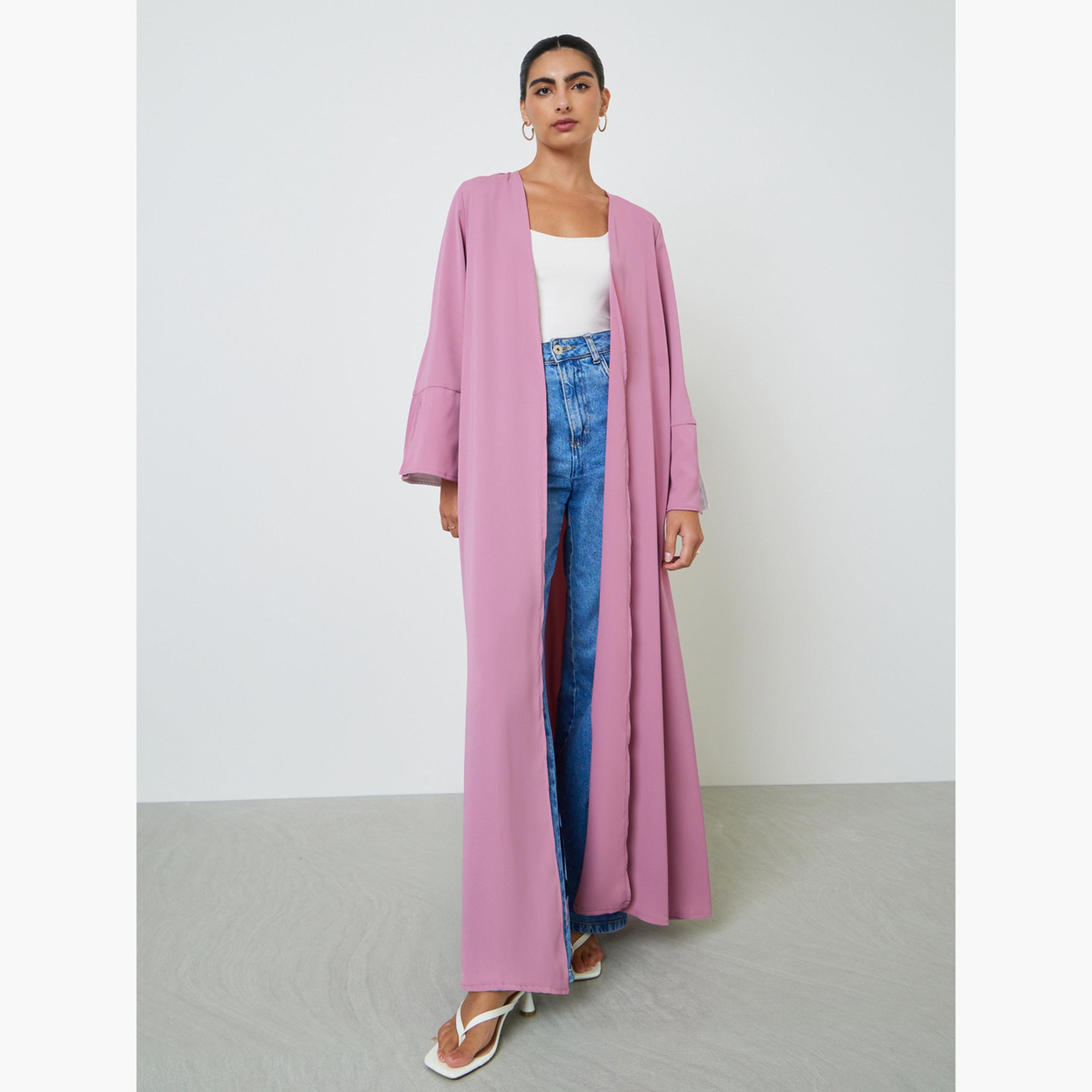عباية مفتوحة من الأمام بأكمام ذات فتحة متباينة-women-arabicclothing-abayas-image-1