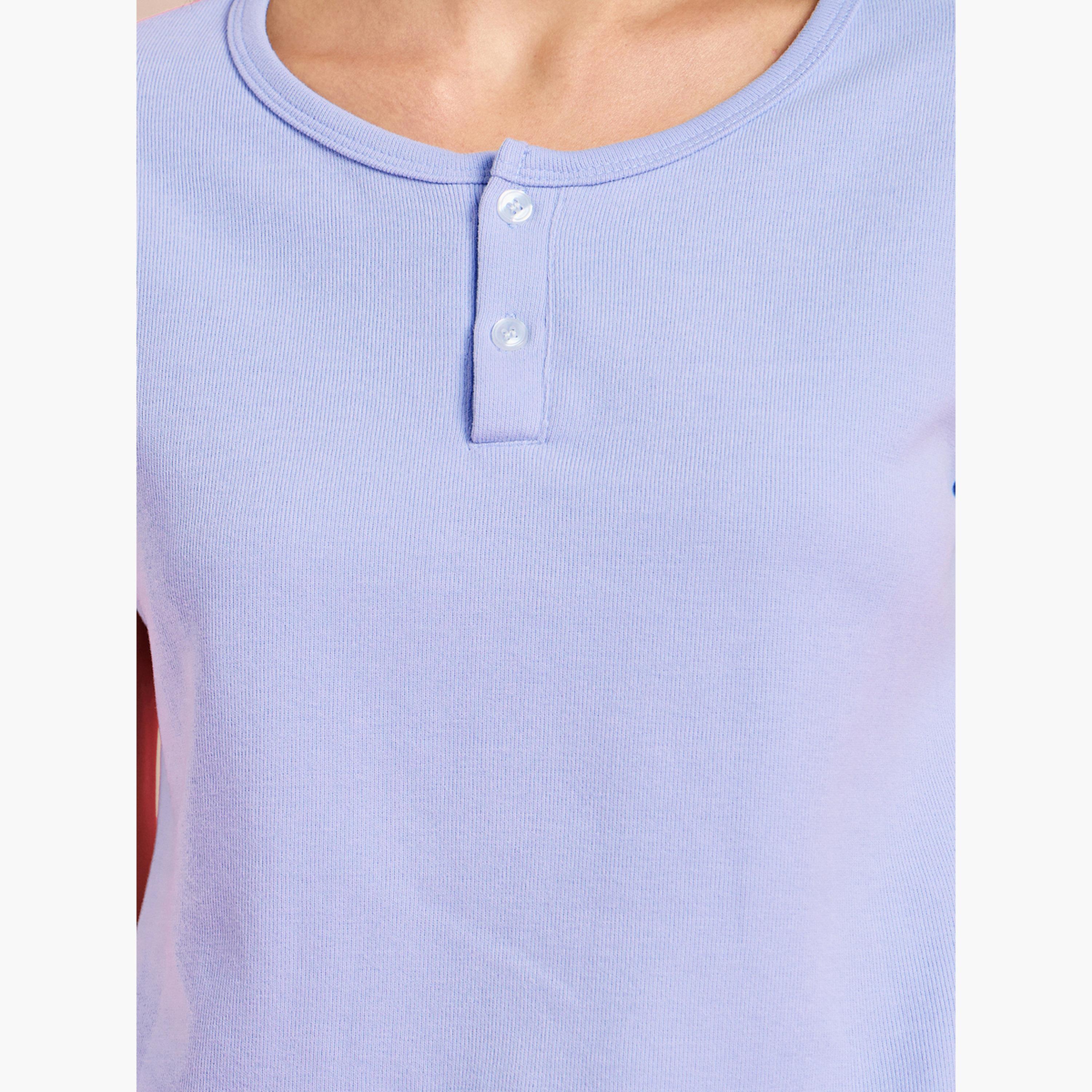طقم بيجاما من بنطال وتيشيرت قصير بياقة هينلي-women-clothing-nightwear-pyjamas-longsets-image-5