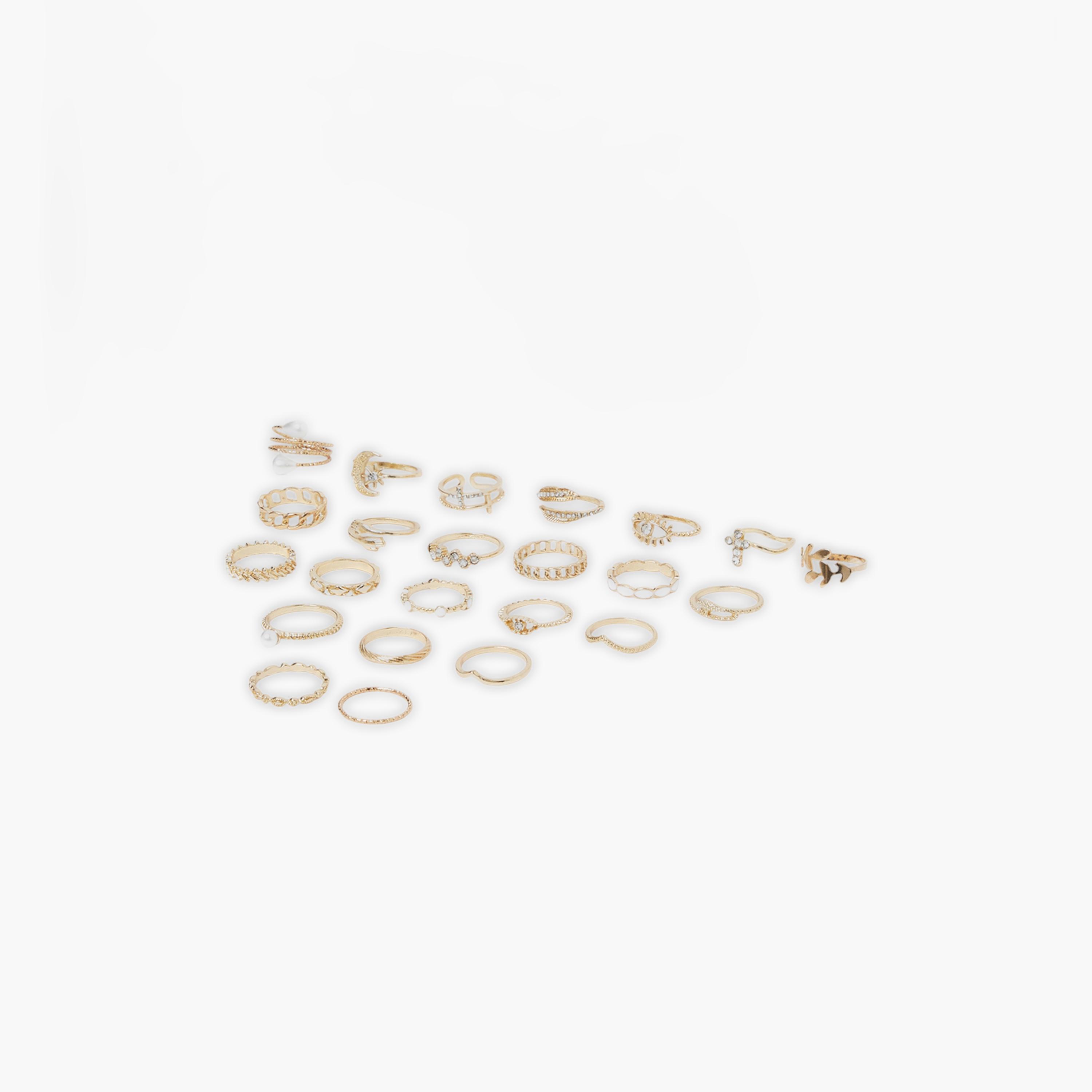 ستايلي - طقم خواتم ذهبي اللون بتصميم كاجوال مزين باللؤلؤ والأحجار الكريمة-women-watchesandjewellery-jewellery-rings-image-1