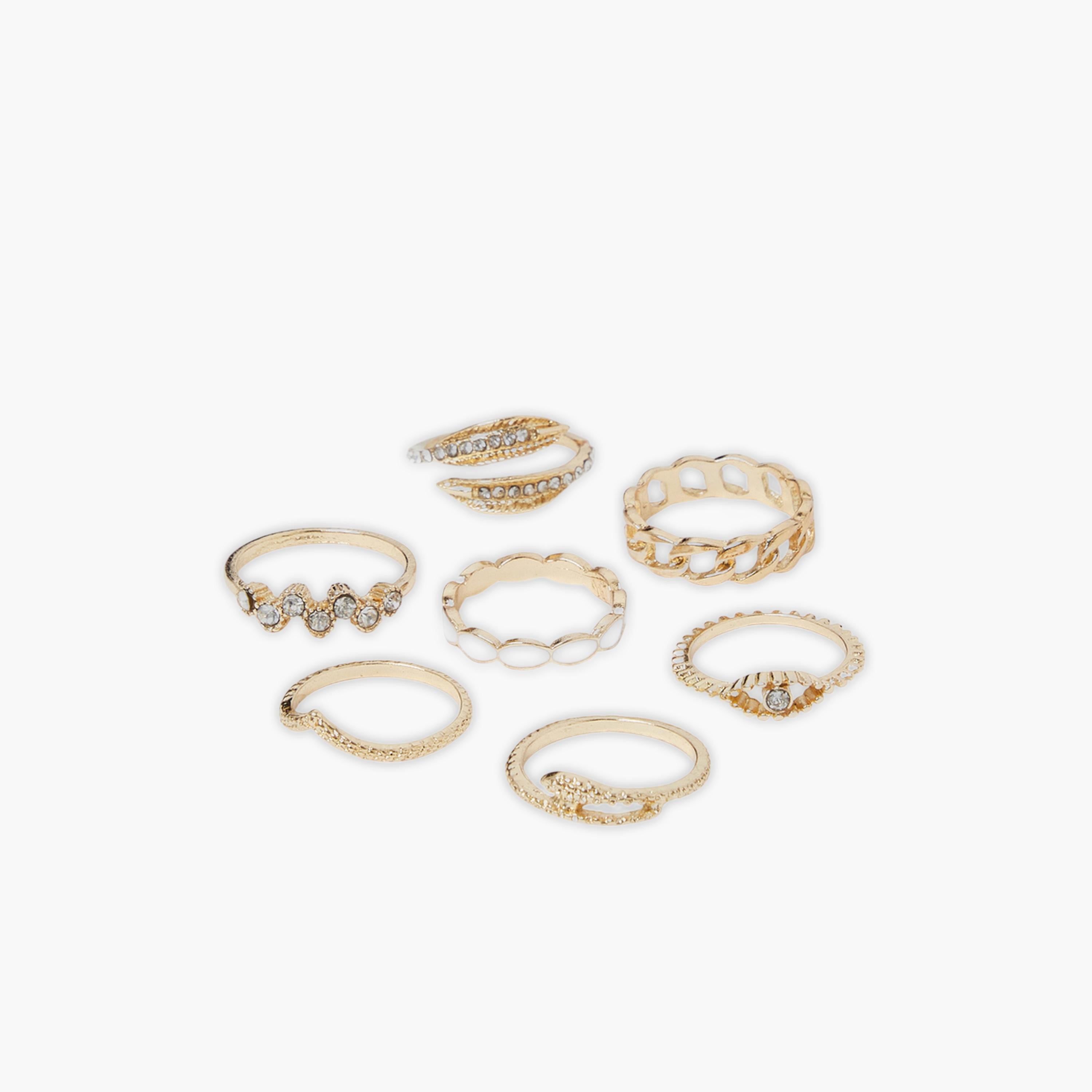 ستايلي - طقم خواتم ذهبي اللون بتصميم كاجوال مزين باللؤلؤ والأحجار الكريمة-women-watchesandjewellery-jewellery-rings-image-4