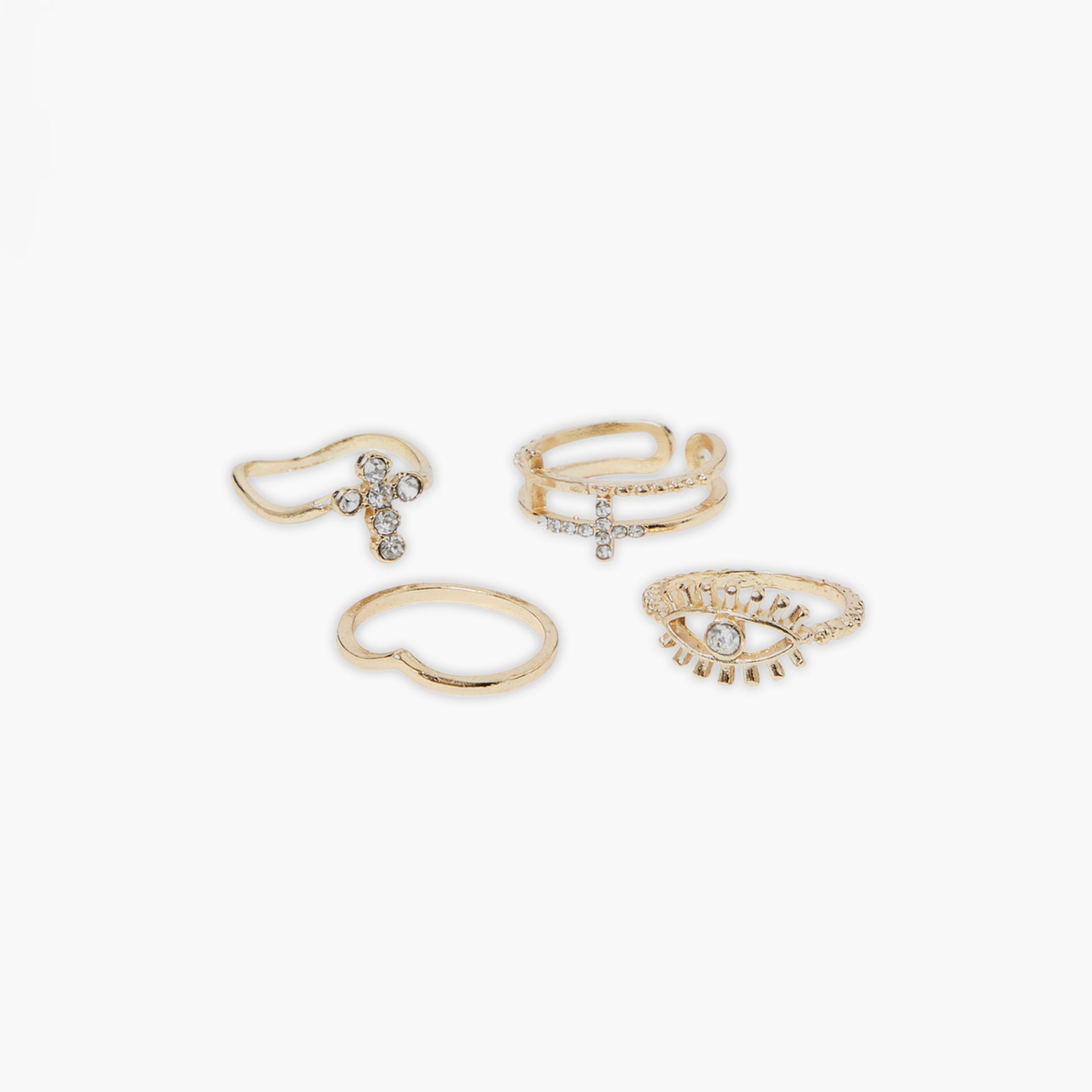 ستايلي - طقم خواتم ذهبي اللون بتصميم كاجوال مزين باللؤلؤ والأحجار الكريمة-women-watchesandjewellery-jewellery-rings-image-6