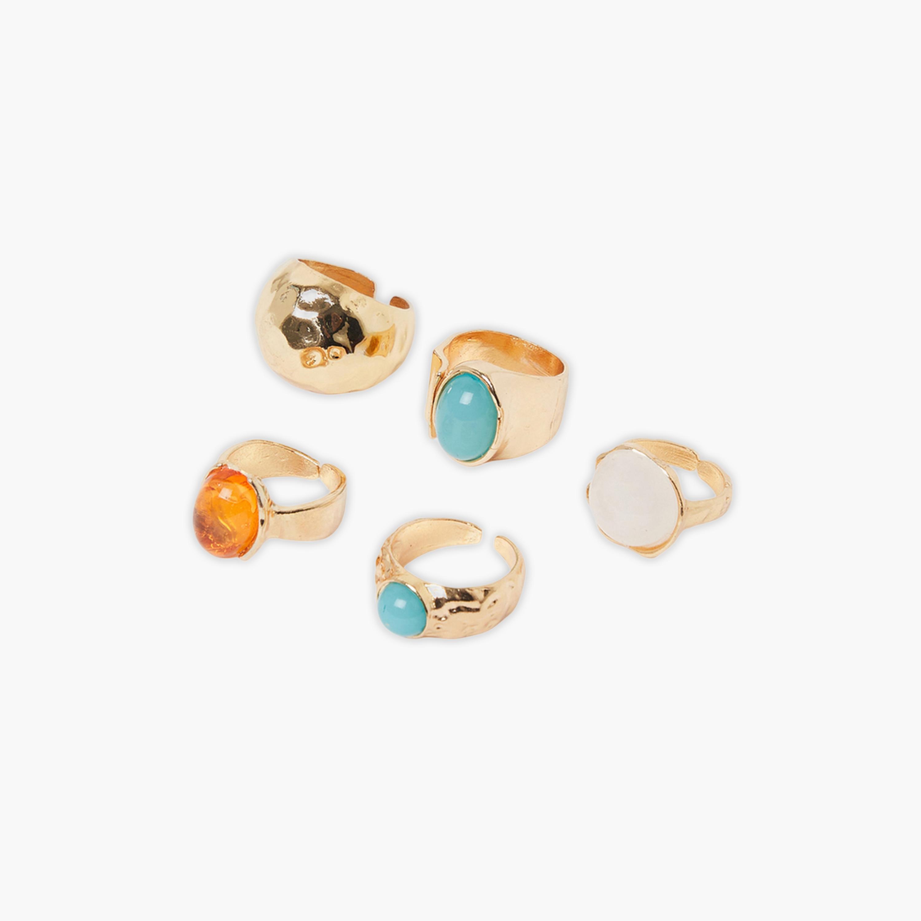 ستايلي - طقم من 5 خواتم قابلة للتعديل مطلية بالذهب-women-watchesandjewellery-jewellery-rings-image-1