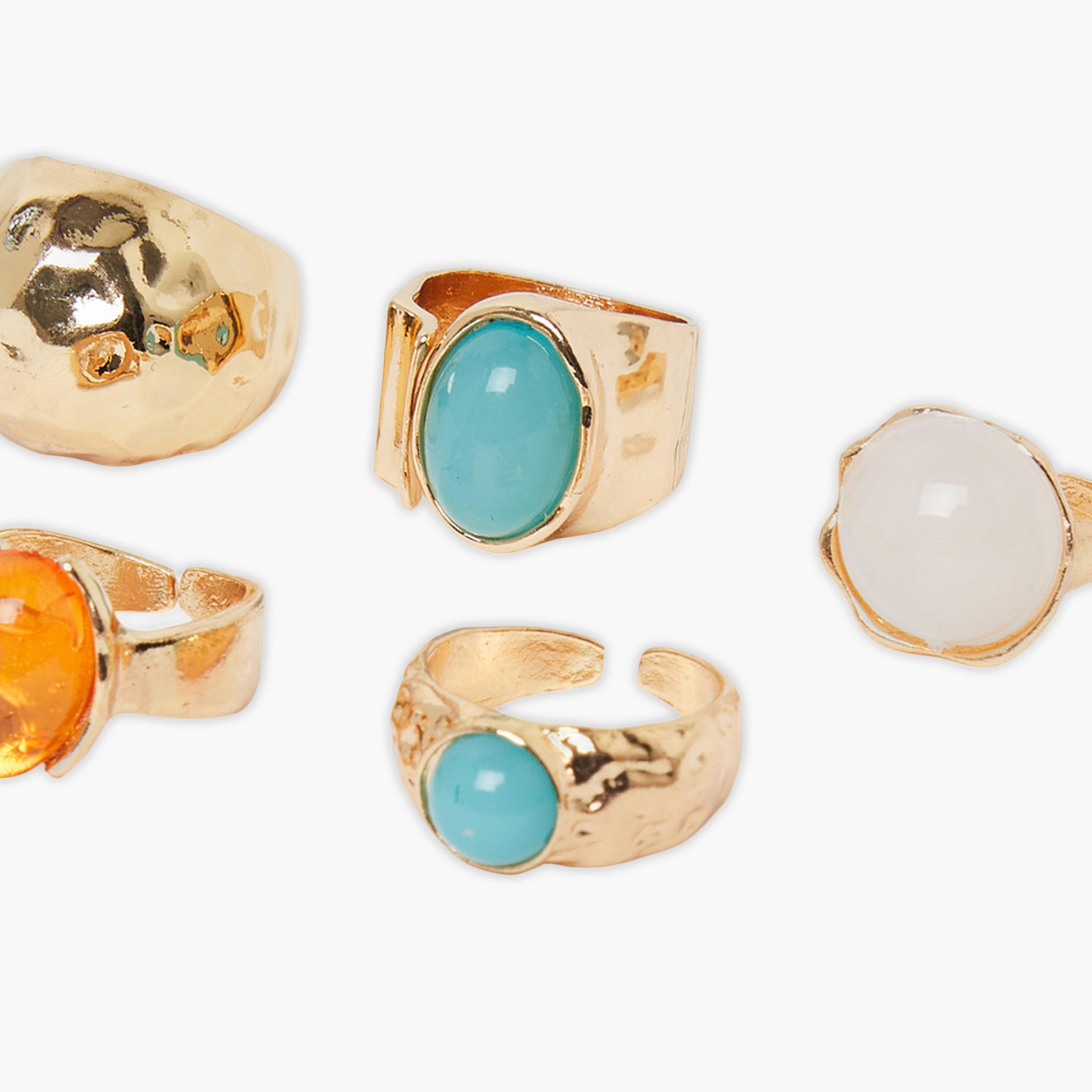 ستايلي - طقم من 5 خواتم قابلة للتعديل مطلية بالذهب-women-watchesandjewellery-jewellery-rings-image-2