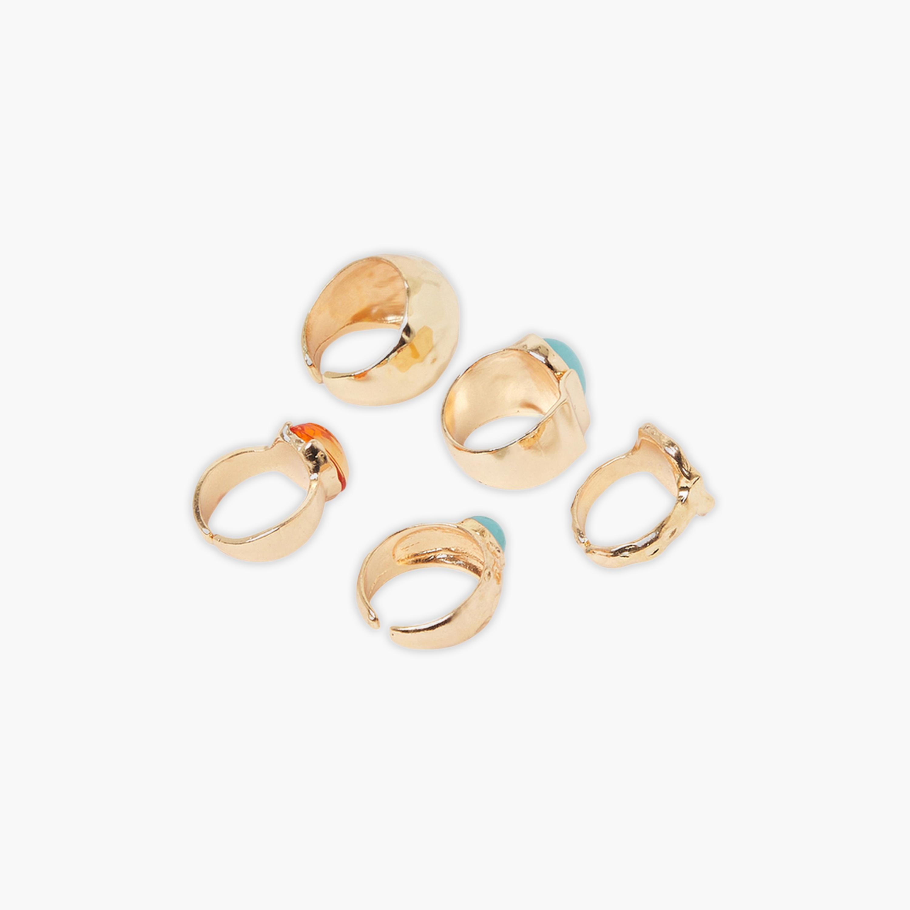 ستايلي - طقم من 5 خواتم قابلة للتعديل مطلية بالذهب-women-watchesandjewellery-jewellery-rings-image-3