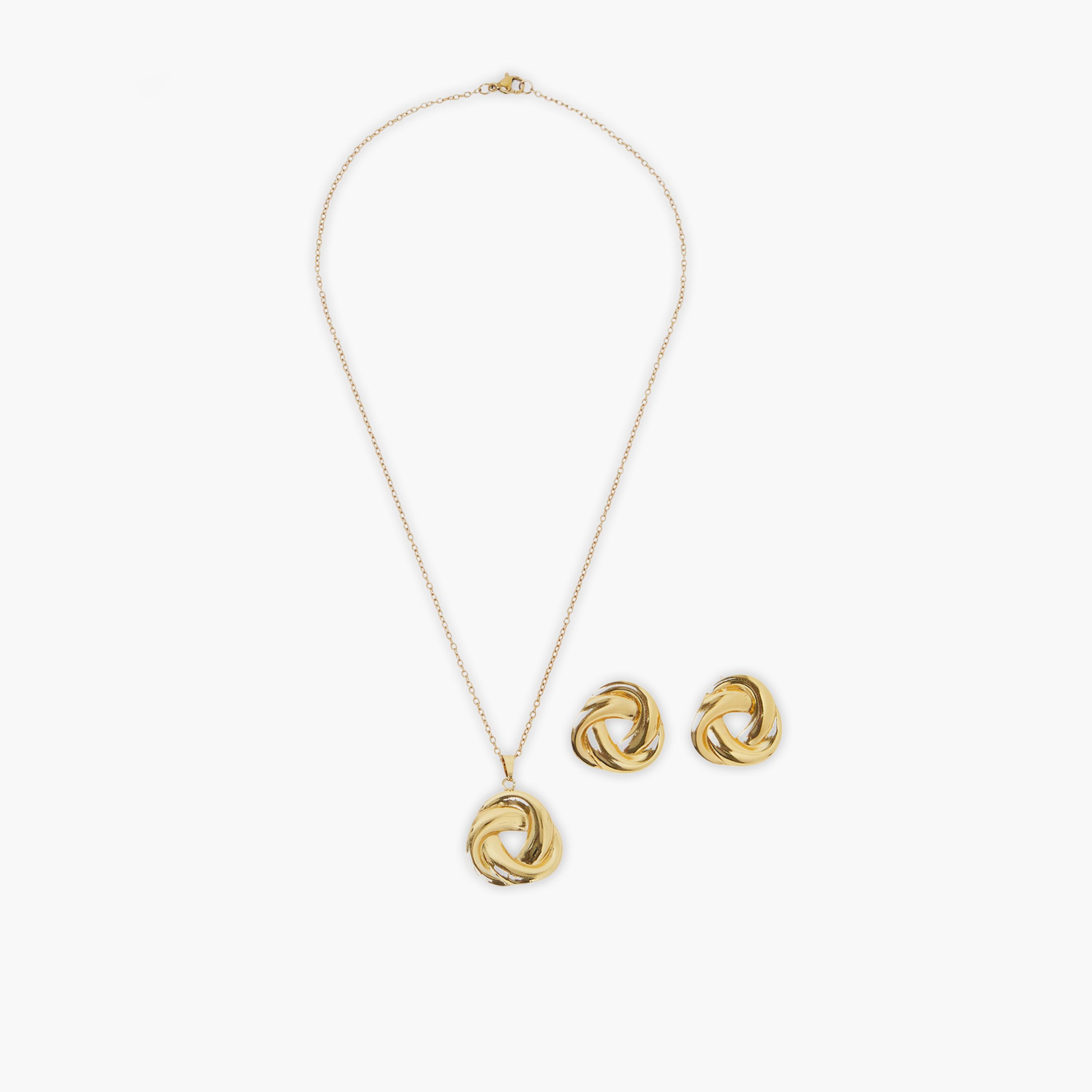 Styli 2-Piece Knot Pendant Necklace and Stud Earrings Jewelry Set-women-watchesandjewellery-jewellery-jewellerysets-image-1