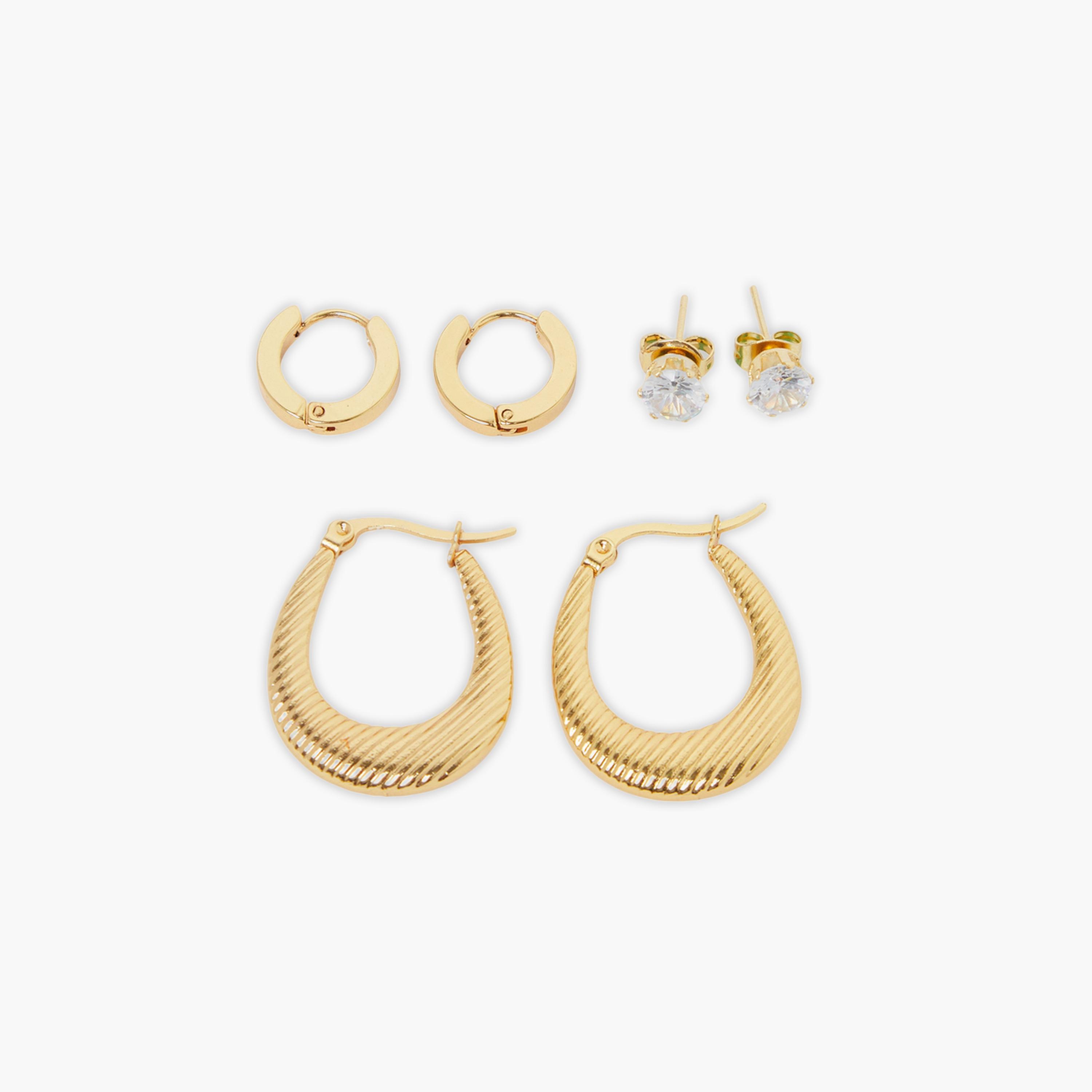 Styli Set of 3 - Stud and Hoop Earrings-women-watchesandjewellery-jewellery-earrings-image-1