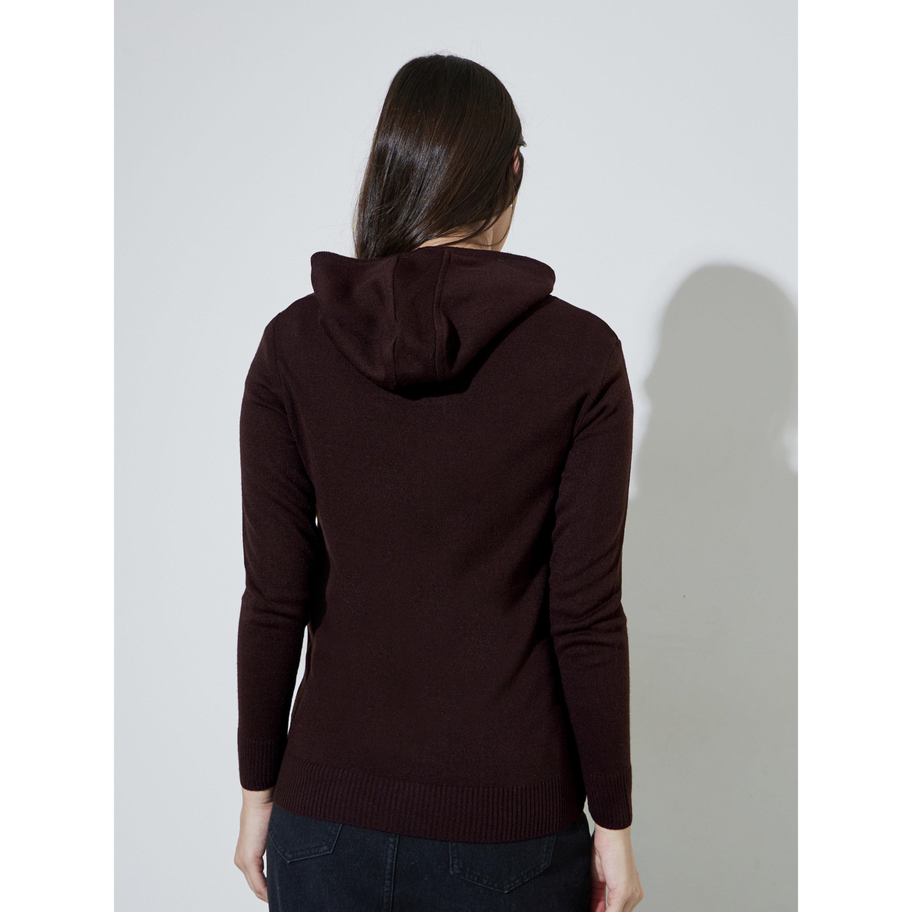 Styli Coffee Brown Solid Long Sleeves Zip-Up Regular Fit Hoodie-women-clothing-hoodiesandsweatshirts-hoodies-image-3
