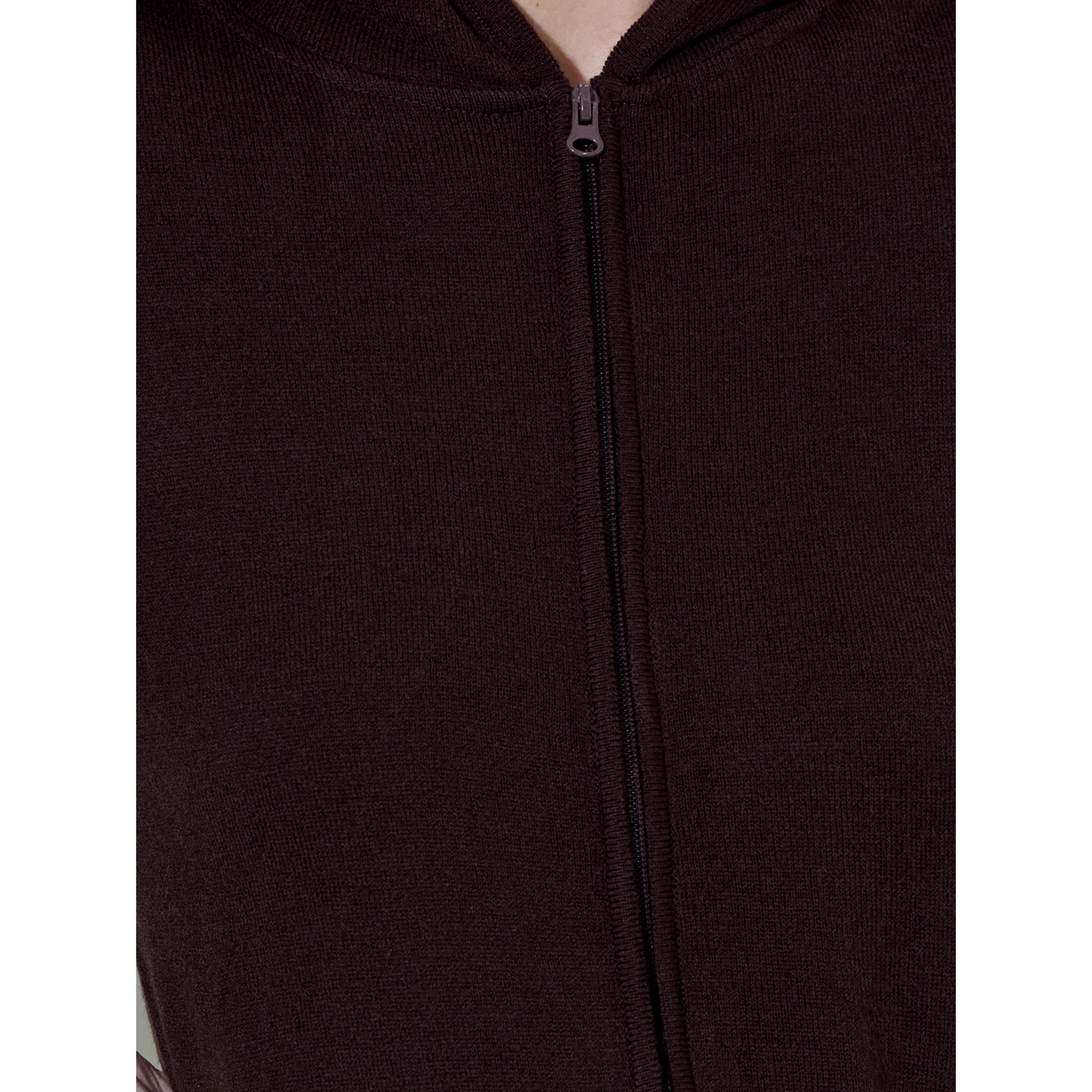 Styli Coffee Brown Solid Long Sleeves Zip-Up Regular Fit Hoodie-women-clothing-hoodiesandsweatshirts-hoodies-image-5