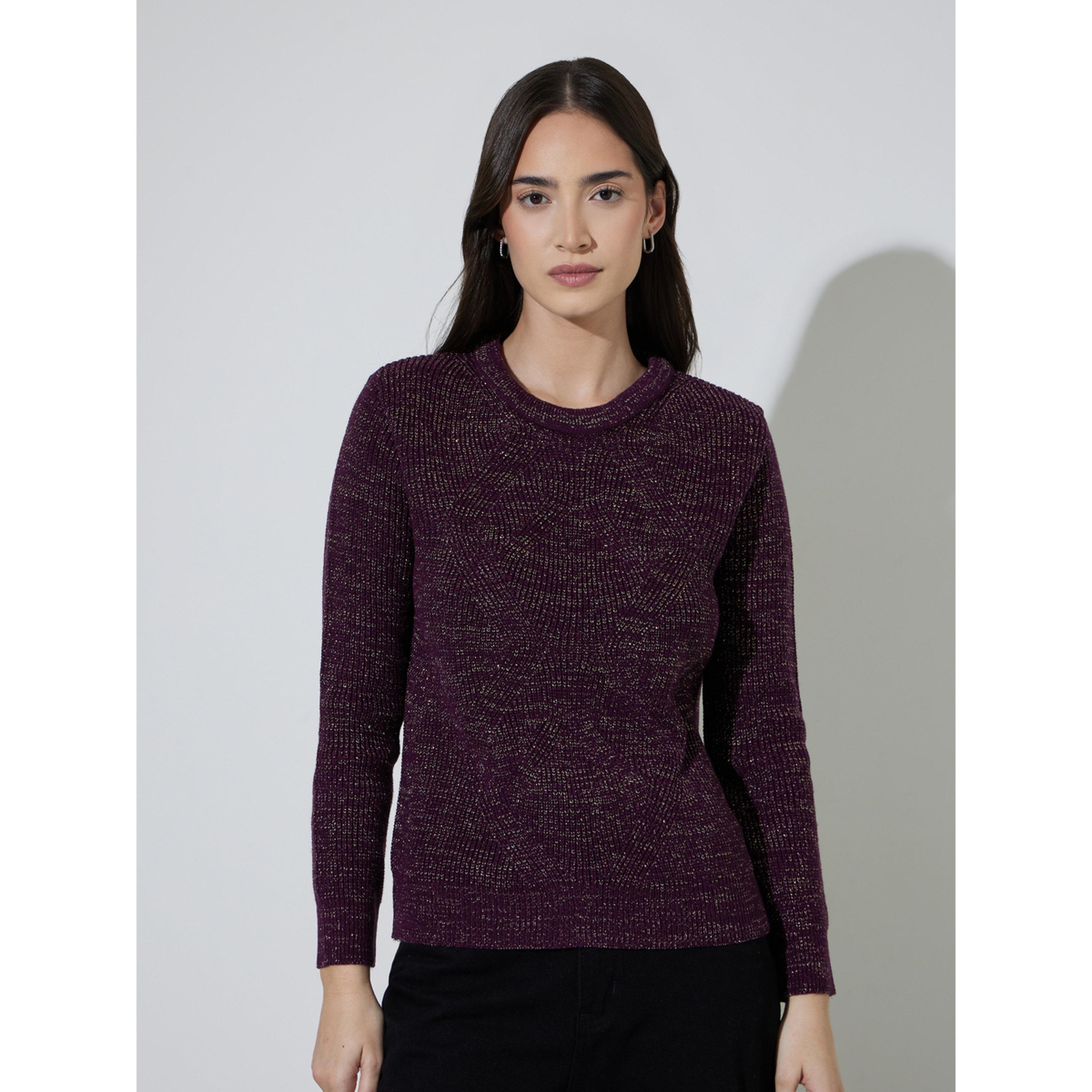Styli Burgundy Long Sleeves Regular Fit Knit Sweater-women-winterwear-cardigansandjumpers-jumpers-image-1