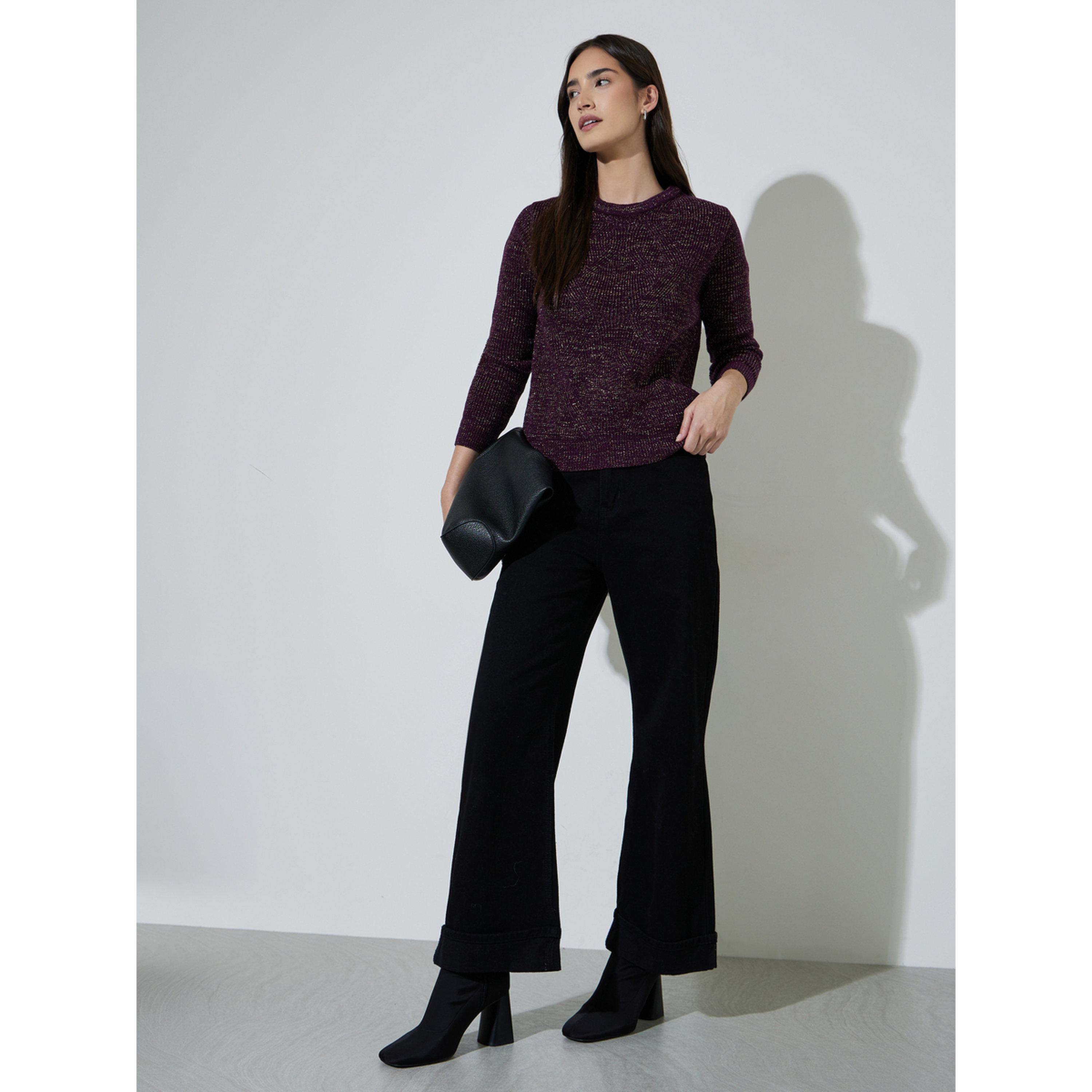 Styli Burgundy Long Sleeves Regular Fit Knit Sweater-women-winterwear-cardigansandjumpers-jumpers-image-2