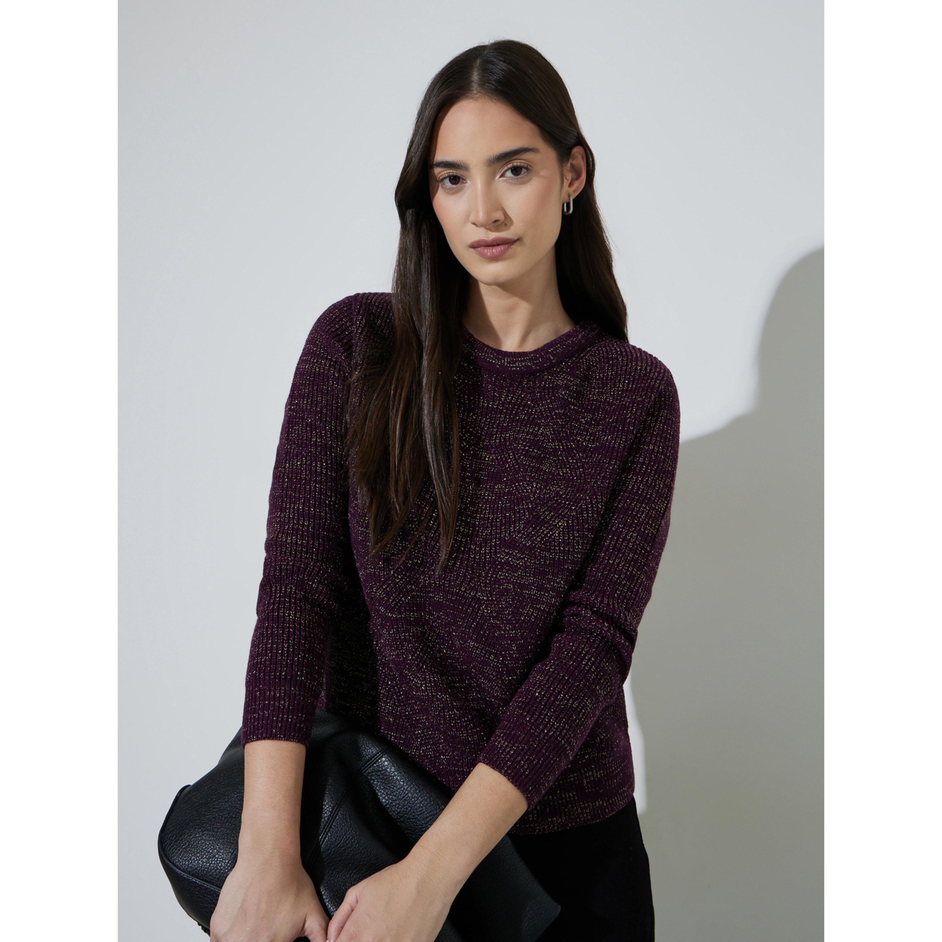 Styli Burgundy Long Sleeves Regular Fit Knit Sweater-women-winterwear-cardigansandjumpers-jumpers-image-3