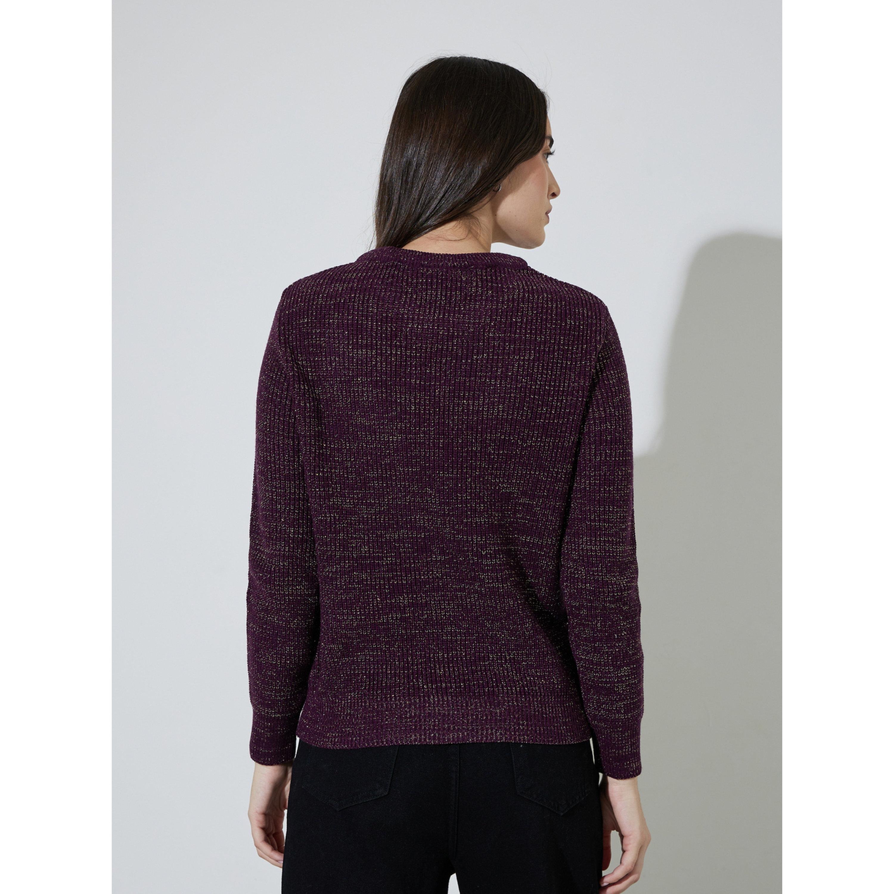 Styli Burgundy Long Sleeves Regular Fit Knit Sweater-women-winterwear-cardigansandjumpers-jumpers-image-4