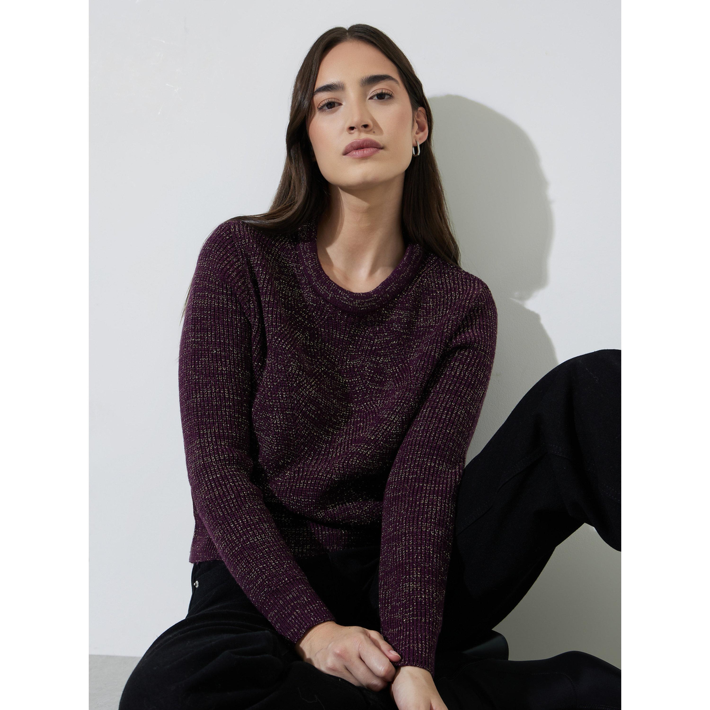 Styli Burgundy Long Sleeves Regular Fit Knit Sweater-women-winterwear-cardigansandjumpers-jumpers-image-5