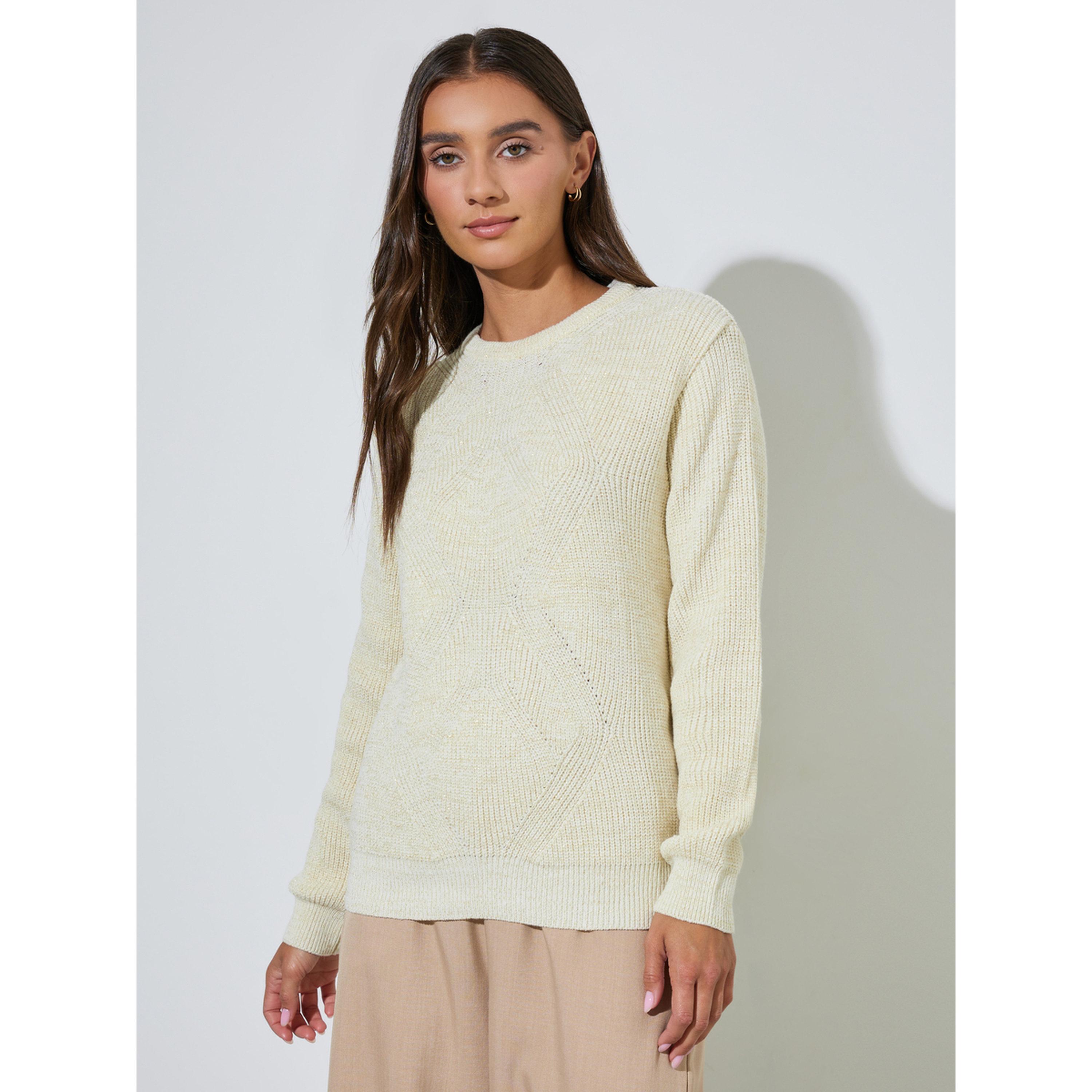 سويتر محبوك بقصة عادية وأكمام طويلة باللون الأوف وايت-women-winterwear-cardigansandjumpers-jumpers-image-1