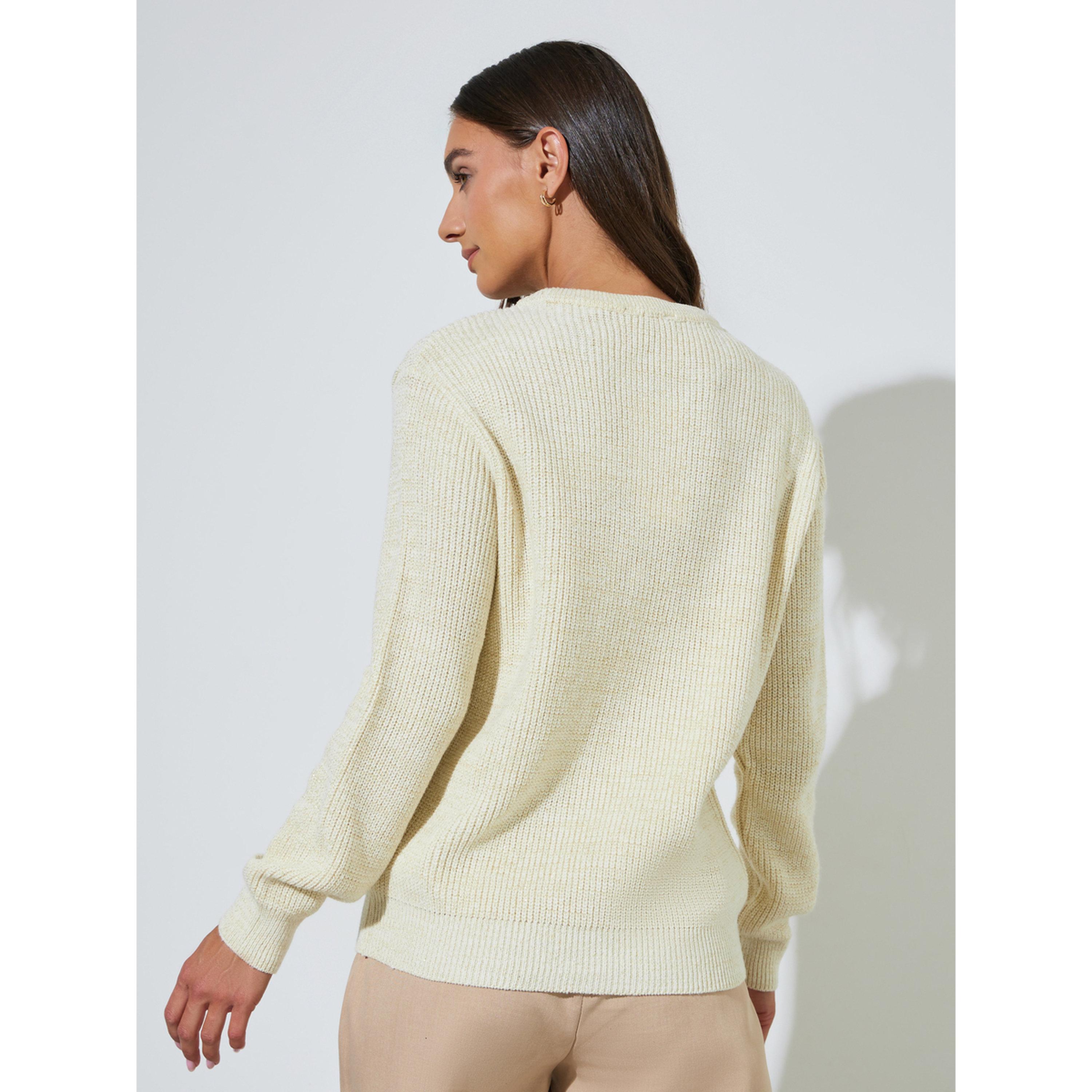 سويتر محبوك بقصة عادية وأكمام طويلة باللون الأوف وايت-women-winterwear-cardigansandjumpers-jumpers-image-3