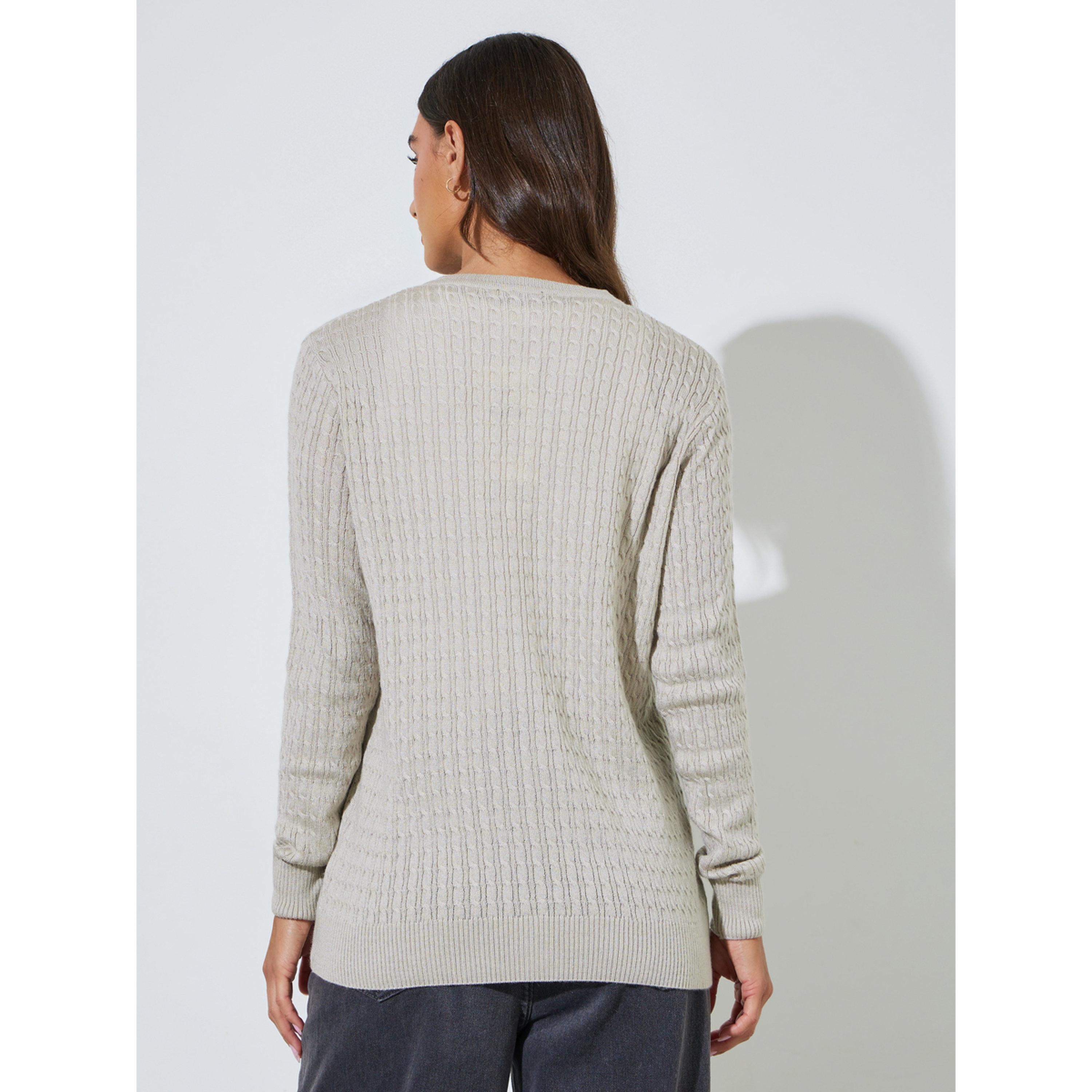 كارديجان محبوك بجدائل وأزرار باللون البيج-women-winterwear-cardigansandjumpers-cardigans-image-3