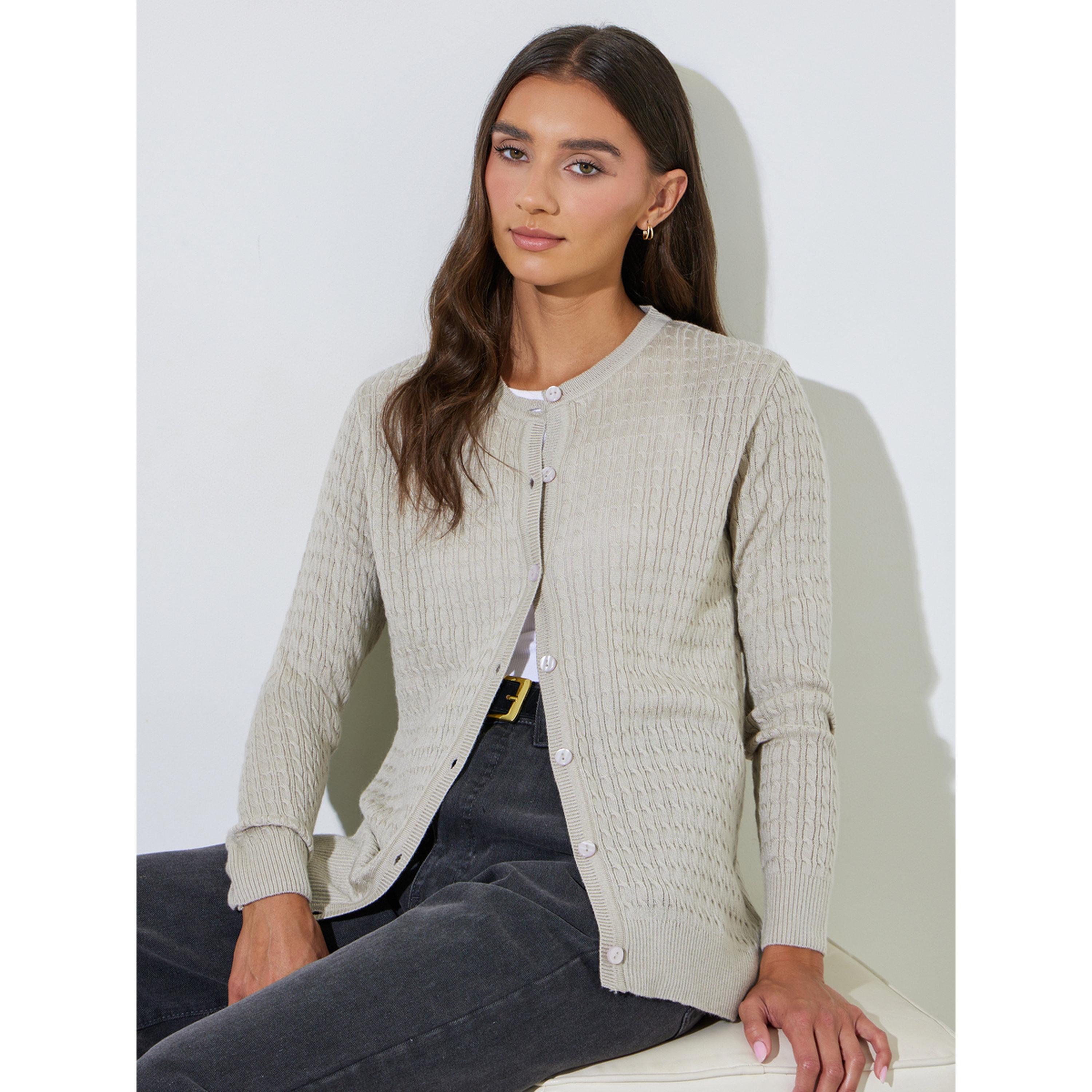 كارديجان محبوك بجدائل وأزرار باللون البيج-women-winterwear-cardigansandjumpers-cardigans-image-4