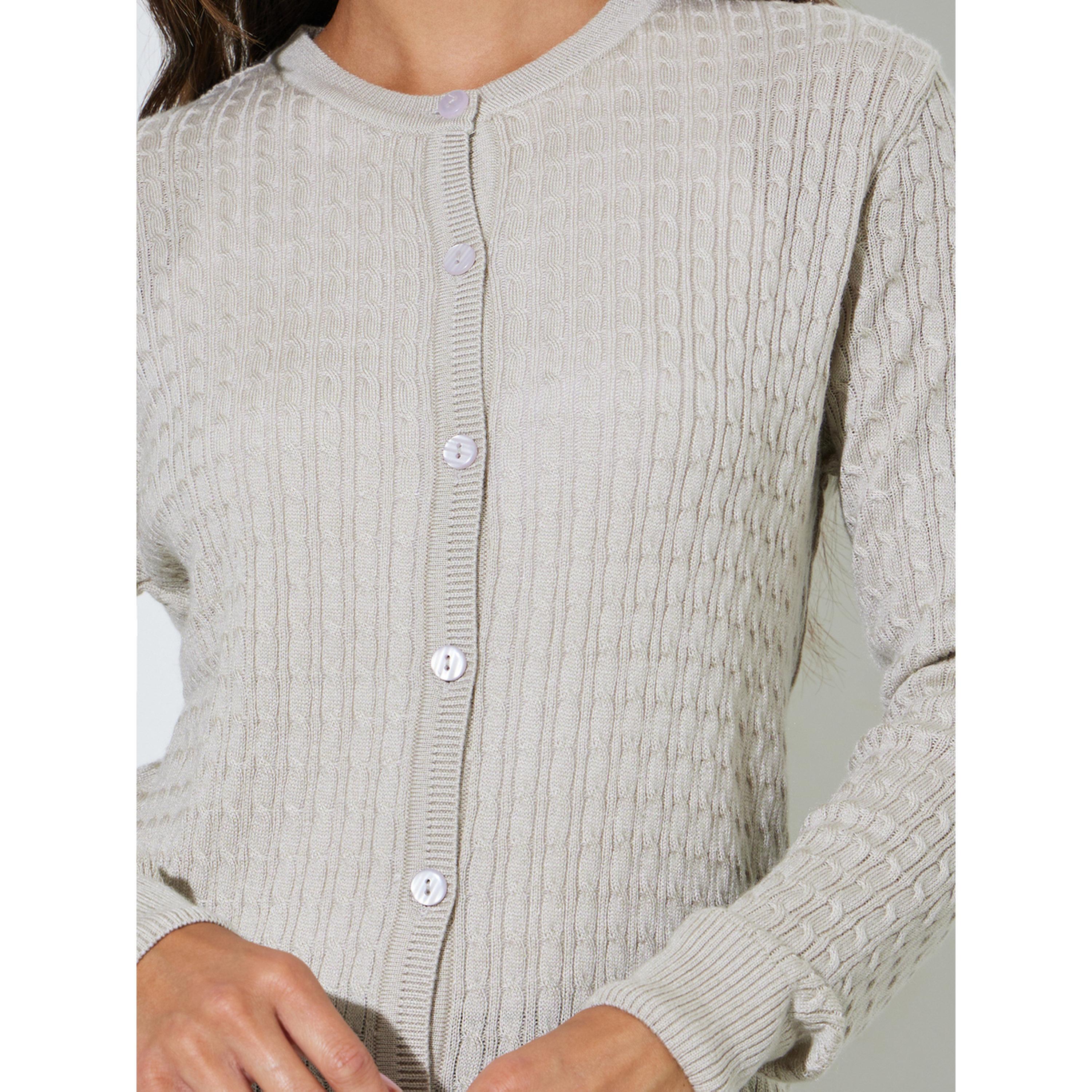 كارديجان محبوك بجدائل وأزرار باللون البيج-women-winterwear-cardigansandjumpers-cardigans-image-5