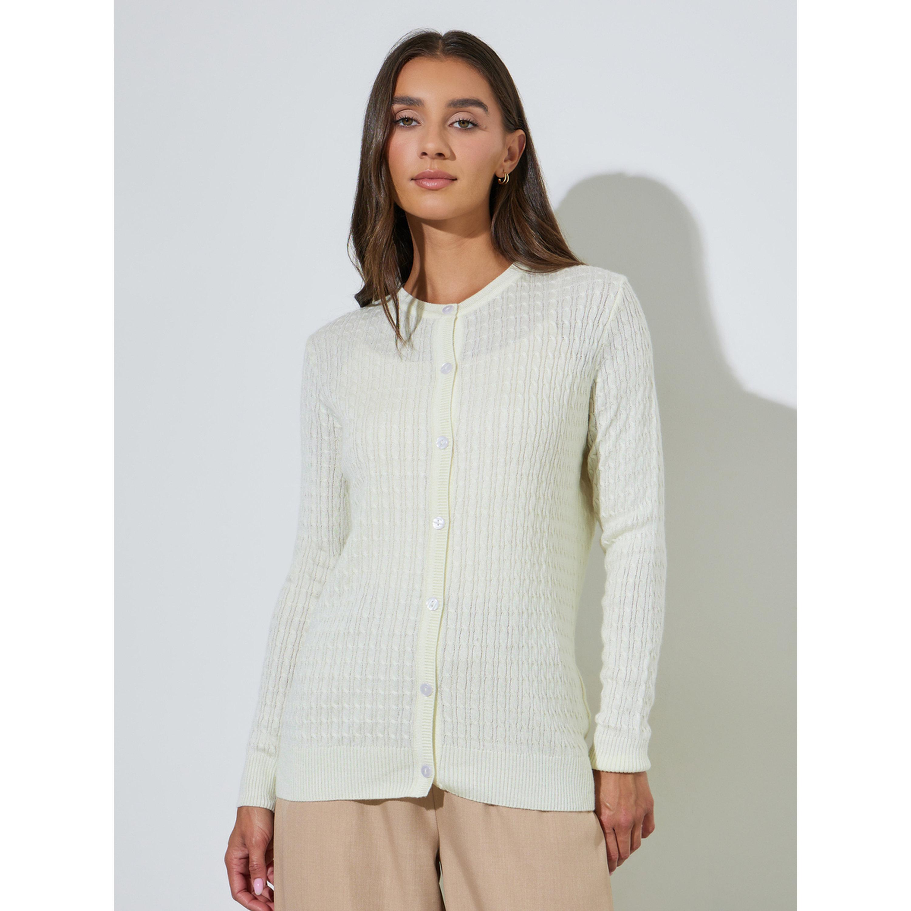 كارديجان محبوك بجدائل وأزرار باللون الأوف وايت-women-winterwear-cardigansandjumpers-cardigans-image-1